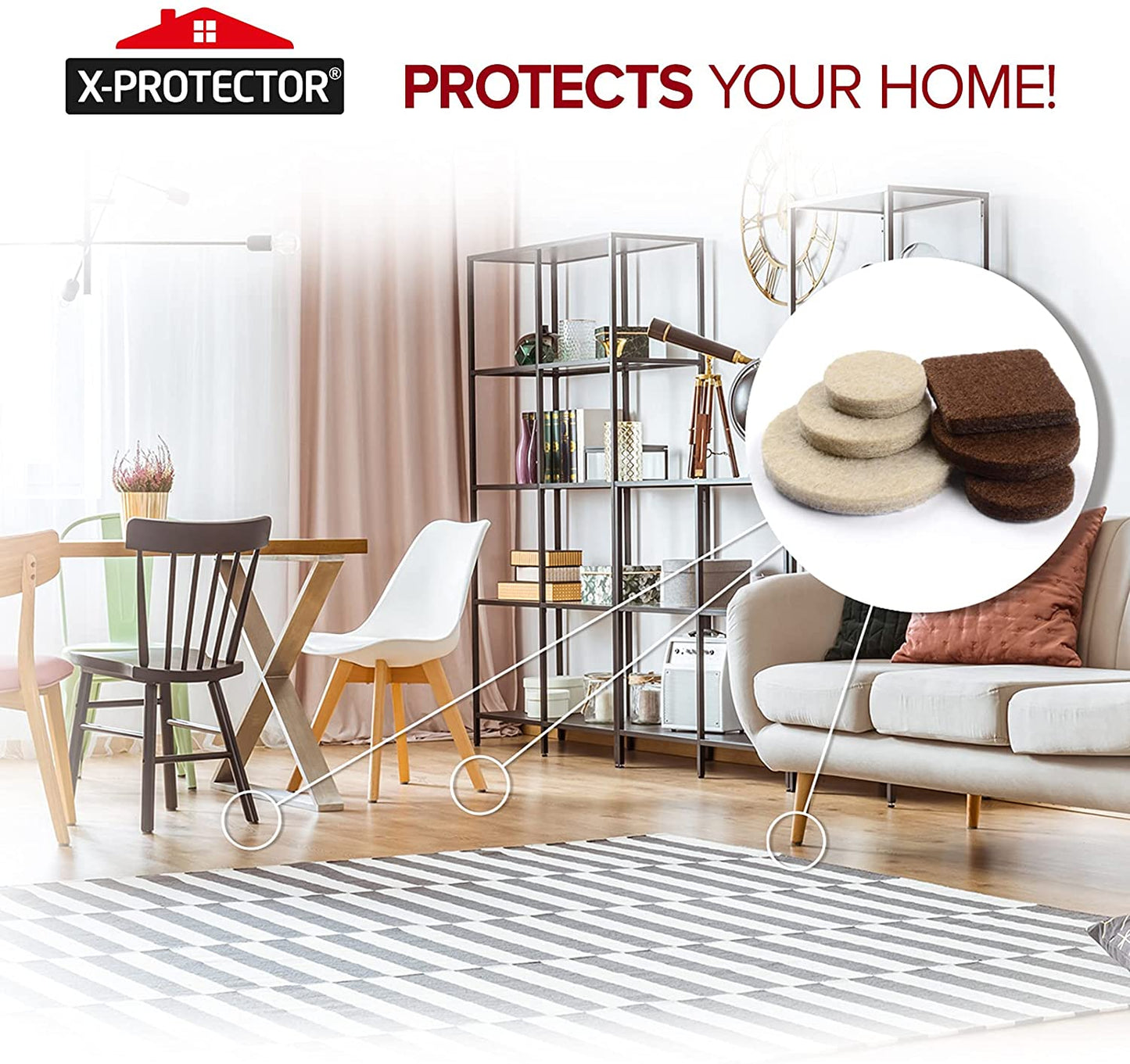 Felt Furniture Pads  133 PCS Premium Furniture Pads - Felt Pads Furniture Feet Best Wood Floor Protectors - Protect Your Hardwood & Laminate Flooring! Brown and Beige
