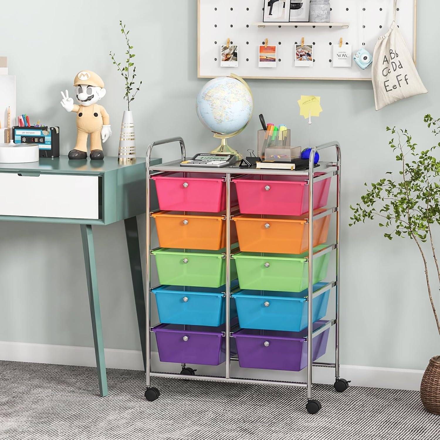 10 Drawers Rolling Cart, Classroom Organizers, Storage Cart with Wheels, for Teacher Office Home School Supplies Tool Craft Art Paper