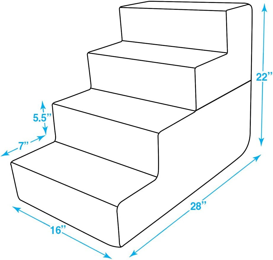 Portable Foldable Foam Pet Stairs/Steps for Couch, Sofa, and High Bed, Non-Slip Bottom Balanced Paw Safe - Gray Lattice Print, Foldable 4-Step (H: 22")