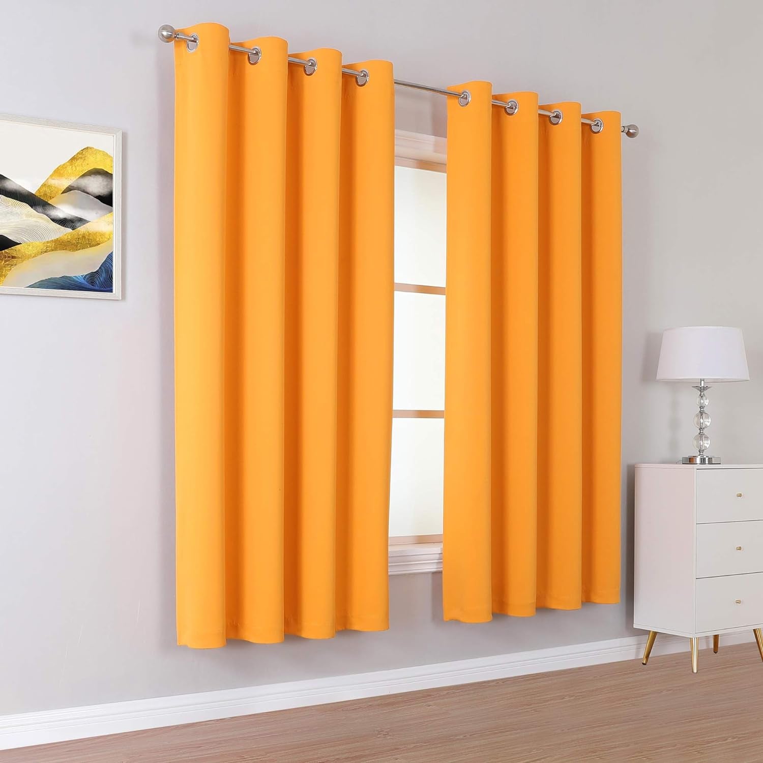 Marigold Orange Blackout Curtains for Living Room Darkening Window Curtain Set with Grommets Thermal Insulated Curtain Panels Bedroom,52 X 54 Inch,2 Piece