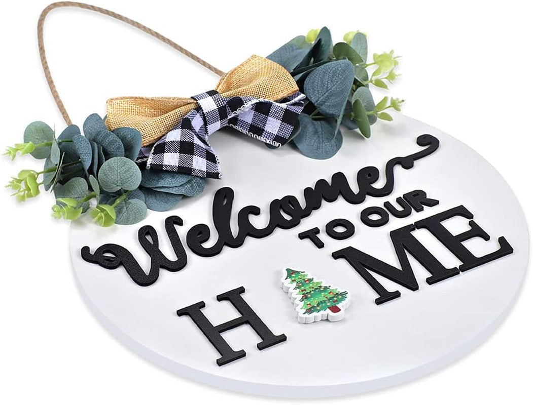 Seasonal Interchangeable Welcome Sign for Front Door Decor, Welcome to Our Home Sign with Holiday Pieces for Farmhouse Front Porch Decor and Housewarming Gift(White)
