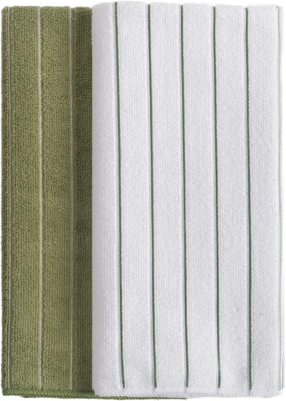 Microfiber Kitchen Towels, Stripe Designed, Super Soft and Absorbent Dish Towels, Pack of 8, 18 X 26 Inch, Green and White