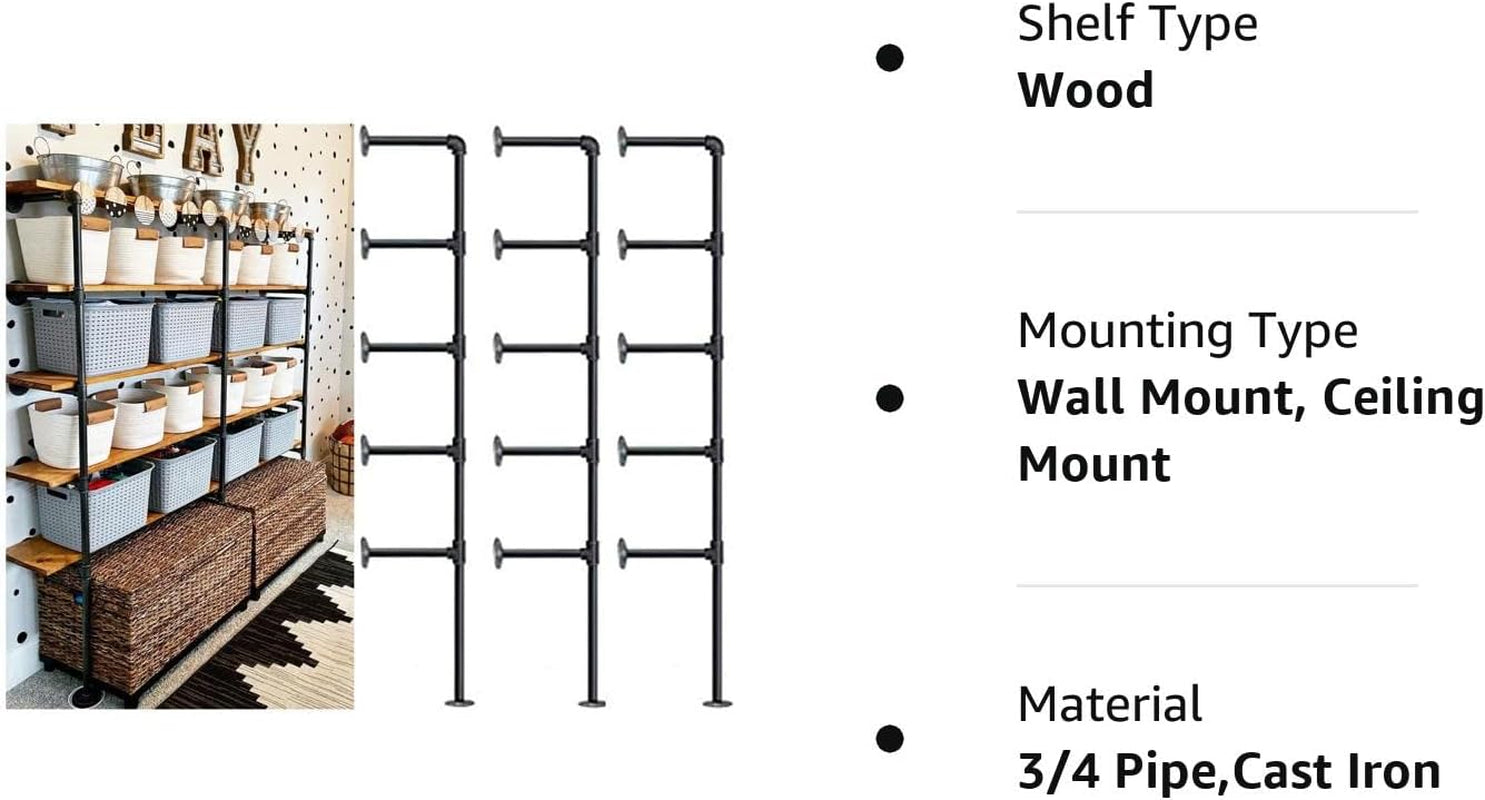Industrial Retro Wall Mount Iron Pipe Shelf,Diy Open Bookshelf,Hung Bracket,Home Improvement Kitchen Shelves,Tool Utility Shelves, Office Shelves,Ceiling Mount Shelf Shelves