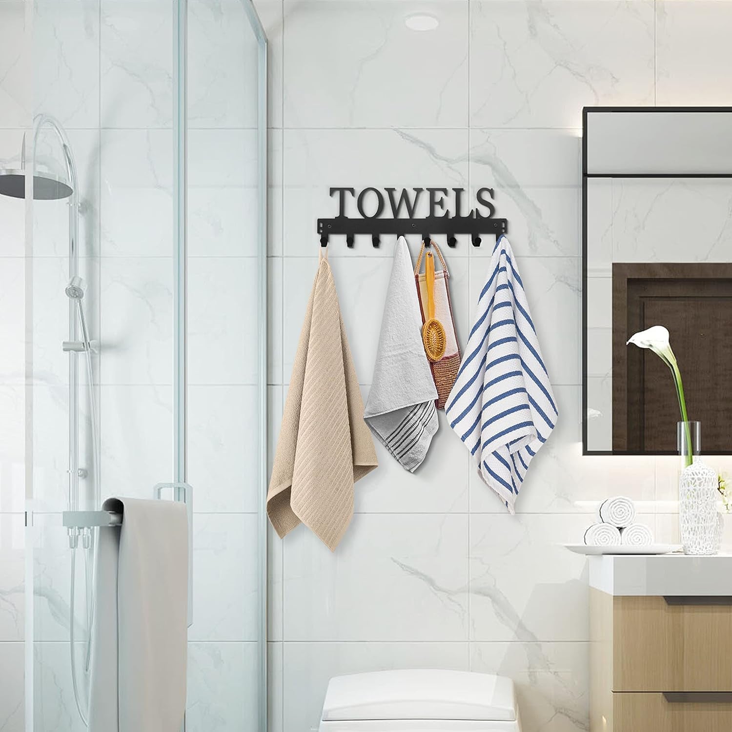 2 Pack Towel Rack Towel Hooks Towel Holder for Bathroom over the Door Hooks Door Mount Towel Hanger Storage Wall Mounted Hooks Organizer for Pool Beach Towels Bathrobe Metal Sandblasted (Black)