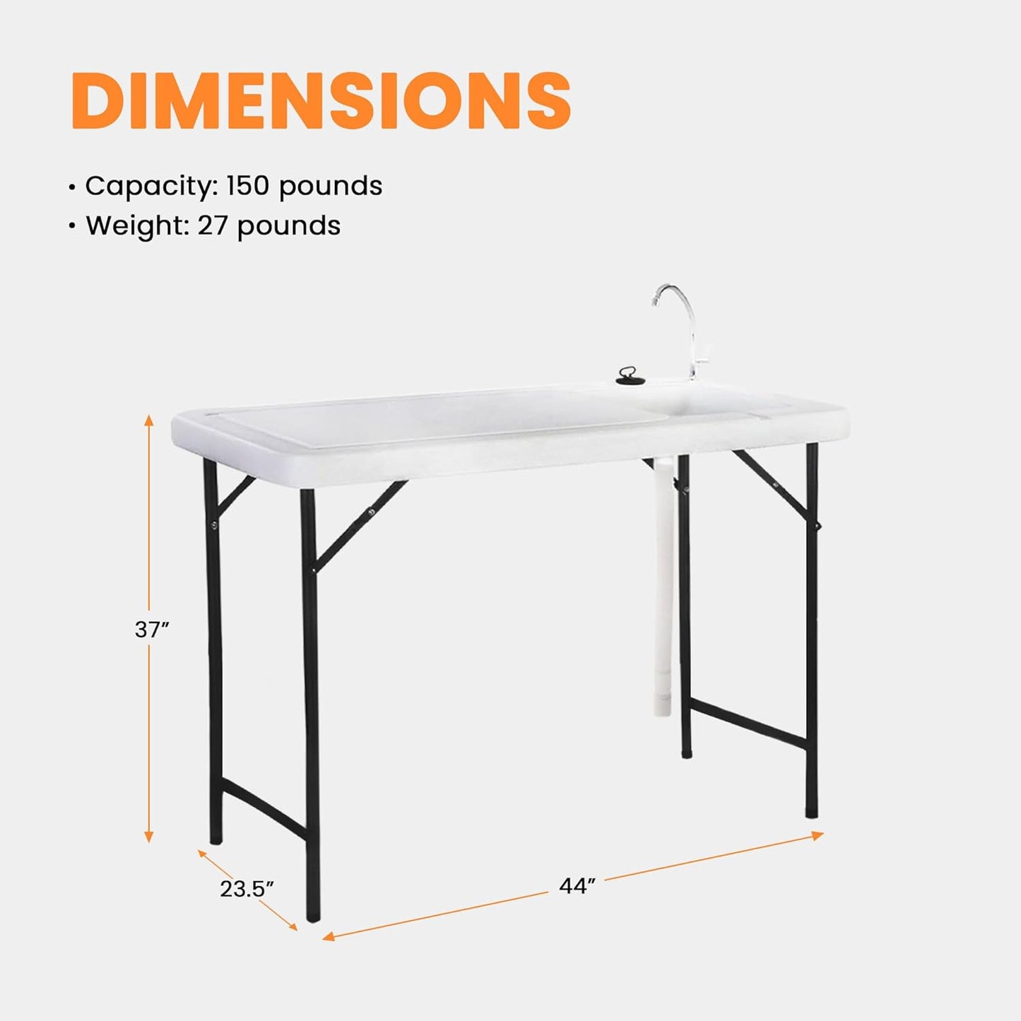 SEEK Outdoor Folding Fish and Game Cleaning Table with Quick Connect Stainless Steel Faucet and Drain Hose for Fishing, Hunting, and Camping Gear
