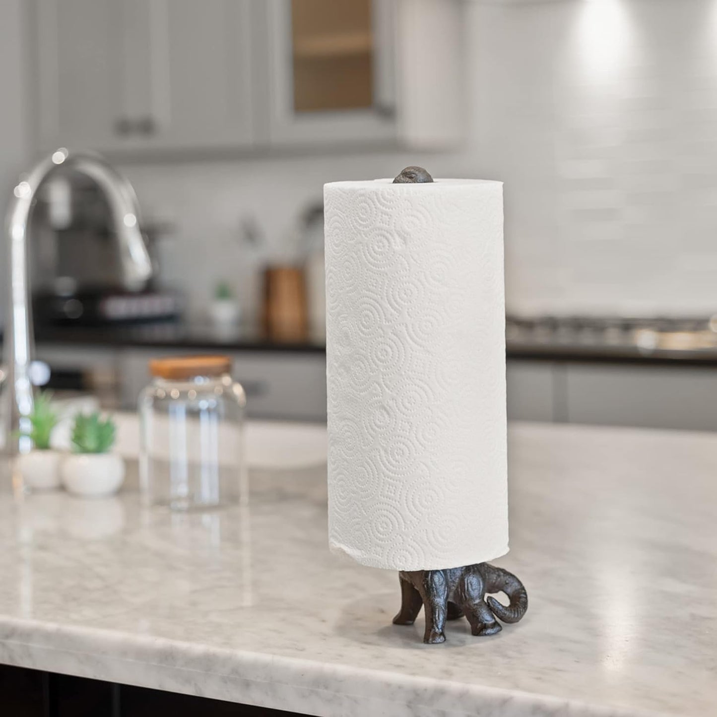 Rustic Paper Towel Holder, Metal Toilet or Kitchen Paper Holder for Floor or Countertop, Rustic Dino