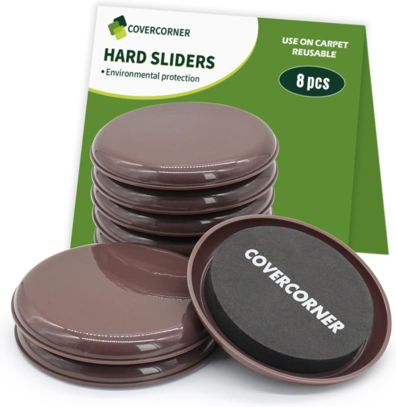 Furniture Sliders for Carpet 8 PCS - 4 3/4 Inch Furniture Moving Slider Chair Legs Floors Protectors– Move Your Furniture Easy & Safely(For Carpet) Brown