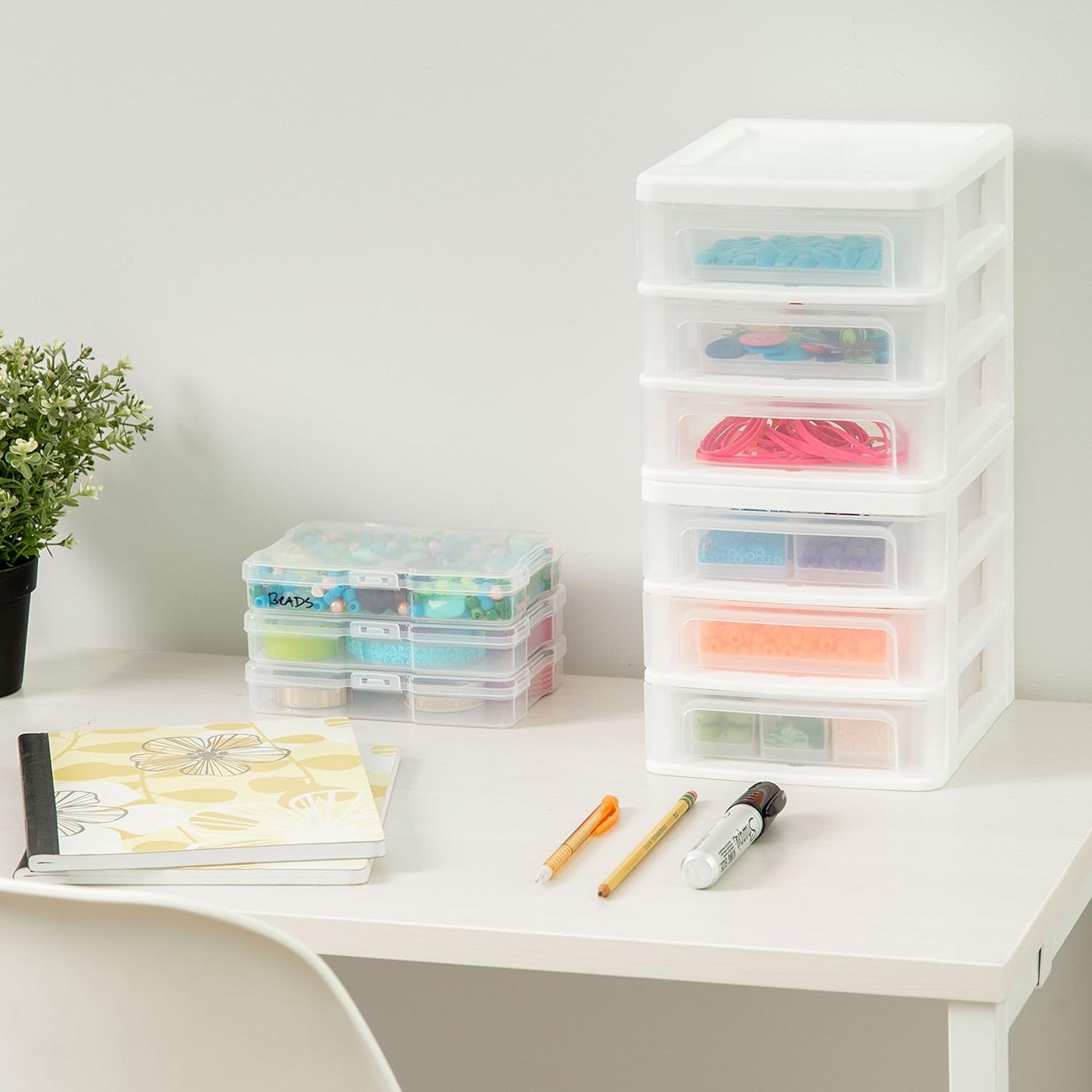 USA Small 3-Drawer Desktop Organizer, 2 Pack, Stackable, for Office, School, Stationary, Makeup Organizer, Bathroom, Utility, Medical Supplies, Desk Organizer, Versatile Storage, White