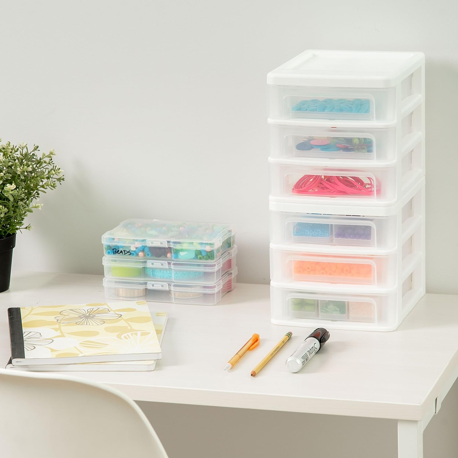 USA Small 3-Drawer Desktop Organizer, 2 Pack, Stackable, for Office, School, Stationary, Makeup Organizer, Bathroom, Utility, Medical Supplies, Desk Organizer, Versatile Storage, White