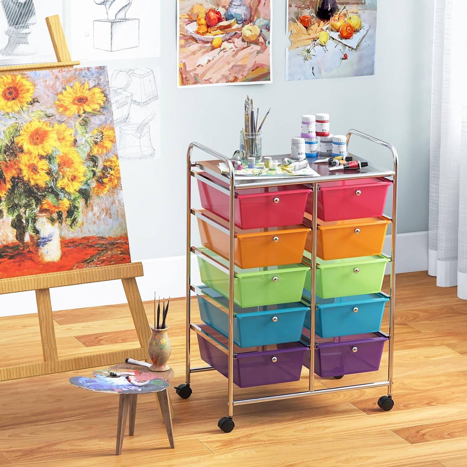 10 Drawers Rolling Cart, Classroom Organizers, Storage Cart with Wheels, for Teacher Office Home School Supplies Tool Craft Art Paper