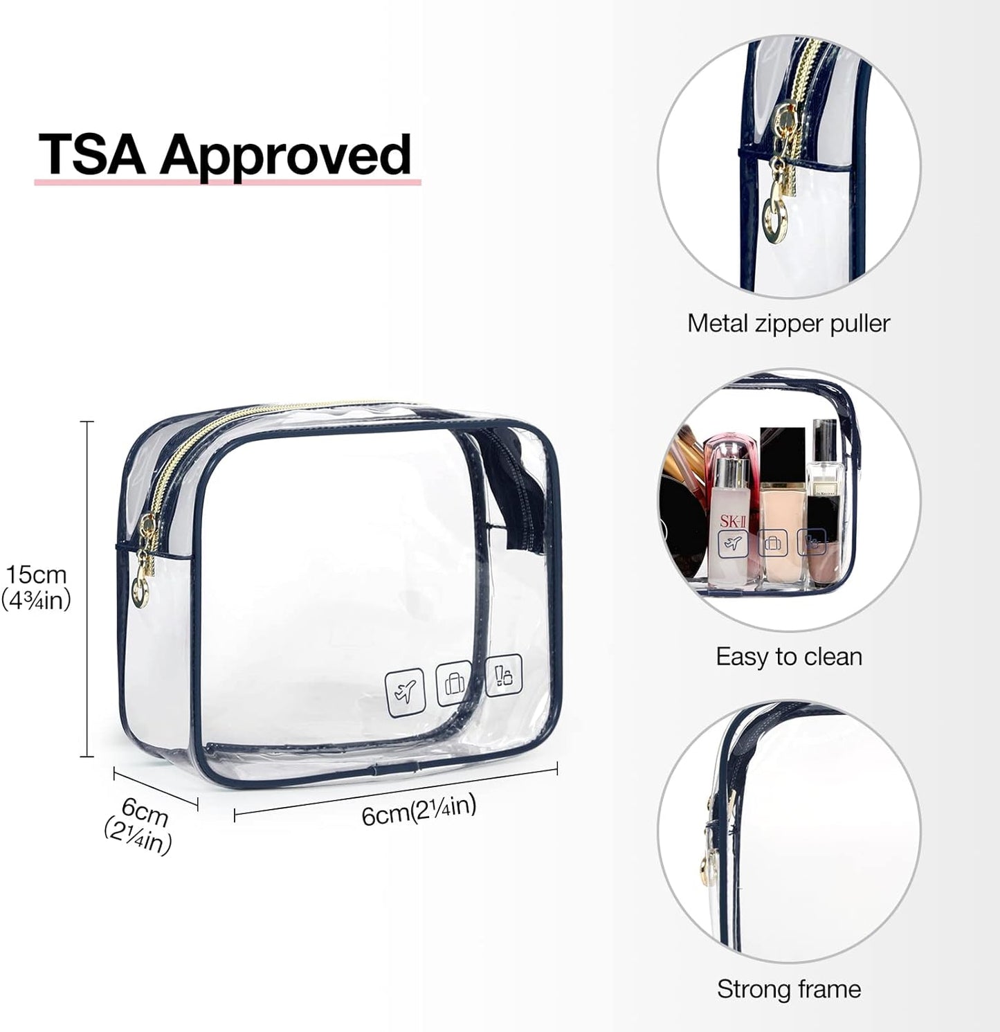 Toiletry Bag Hanging Travel Makeup Organizer with TSA Approved Transparent Cosmetic Bag Makeup Bag for Full Sized Toiletries, Large-Navy