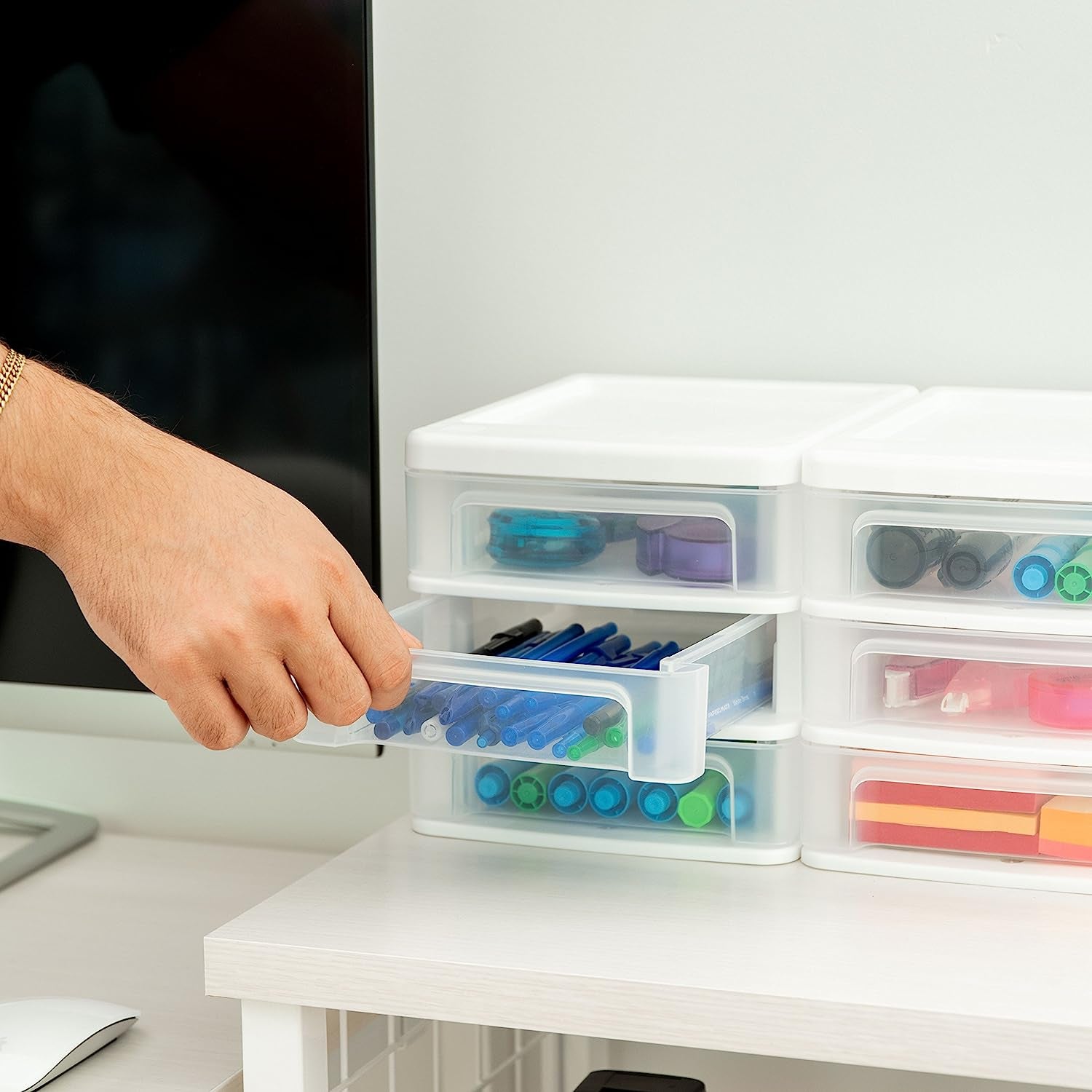 USA Small 3-Drawer Desktop Organizer, 2 Pack, Stackable, for Office, School, Stationary, Makeup Organizer, Bathroom, Utility, Medical Supplies, Desk Organizer, Versatile Storage, White