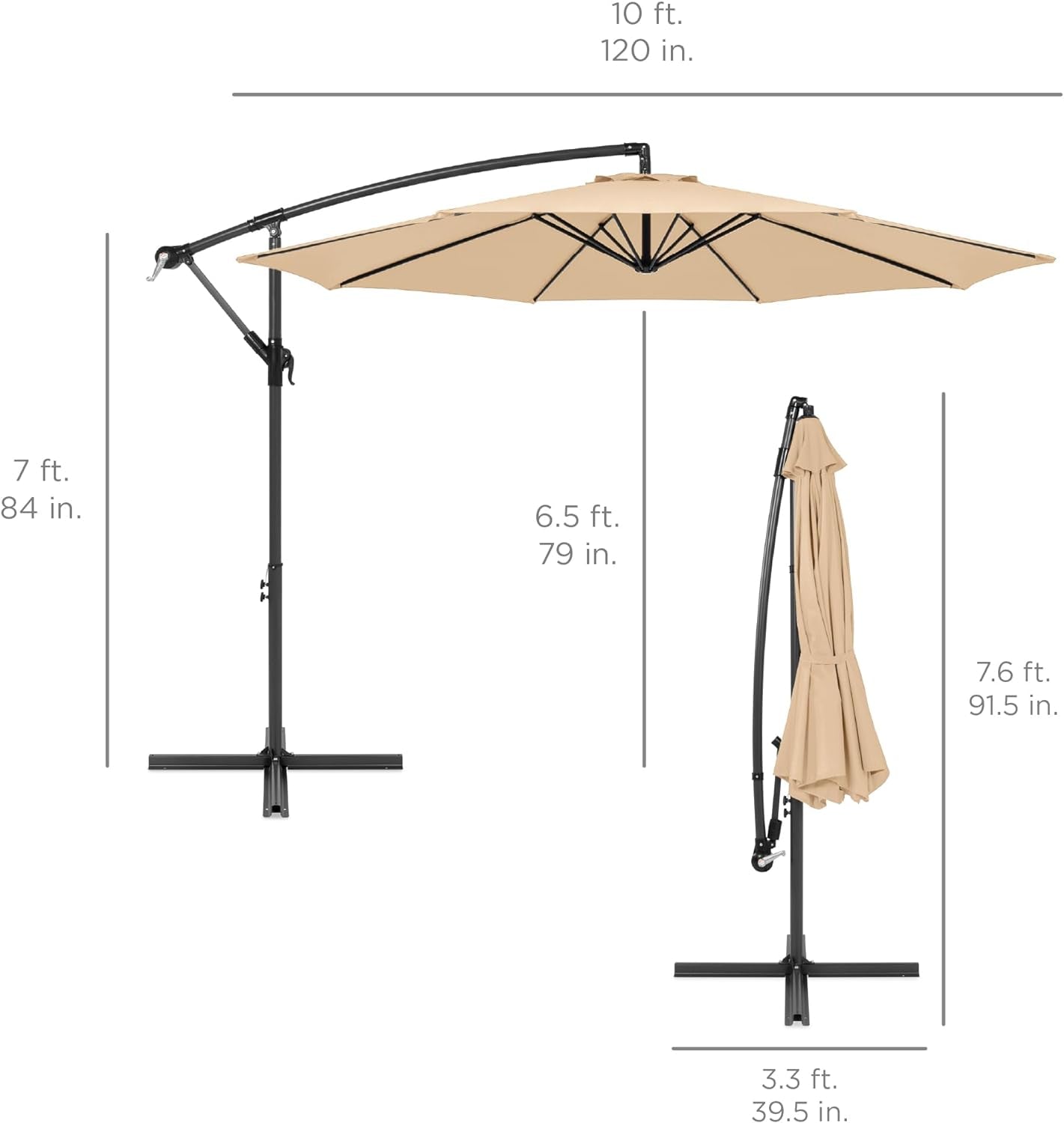 10Ft Offset Hanging Market Patio Umbrella W/Easy Tilt Adjustment, Polyester Shade, 8 Ribs for Backyard, Poolside, Lawn and Garden
