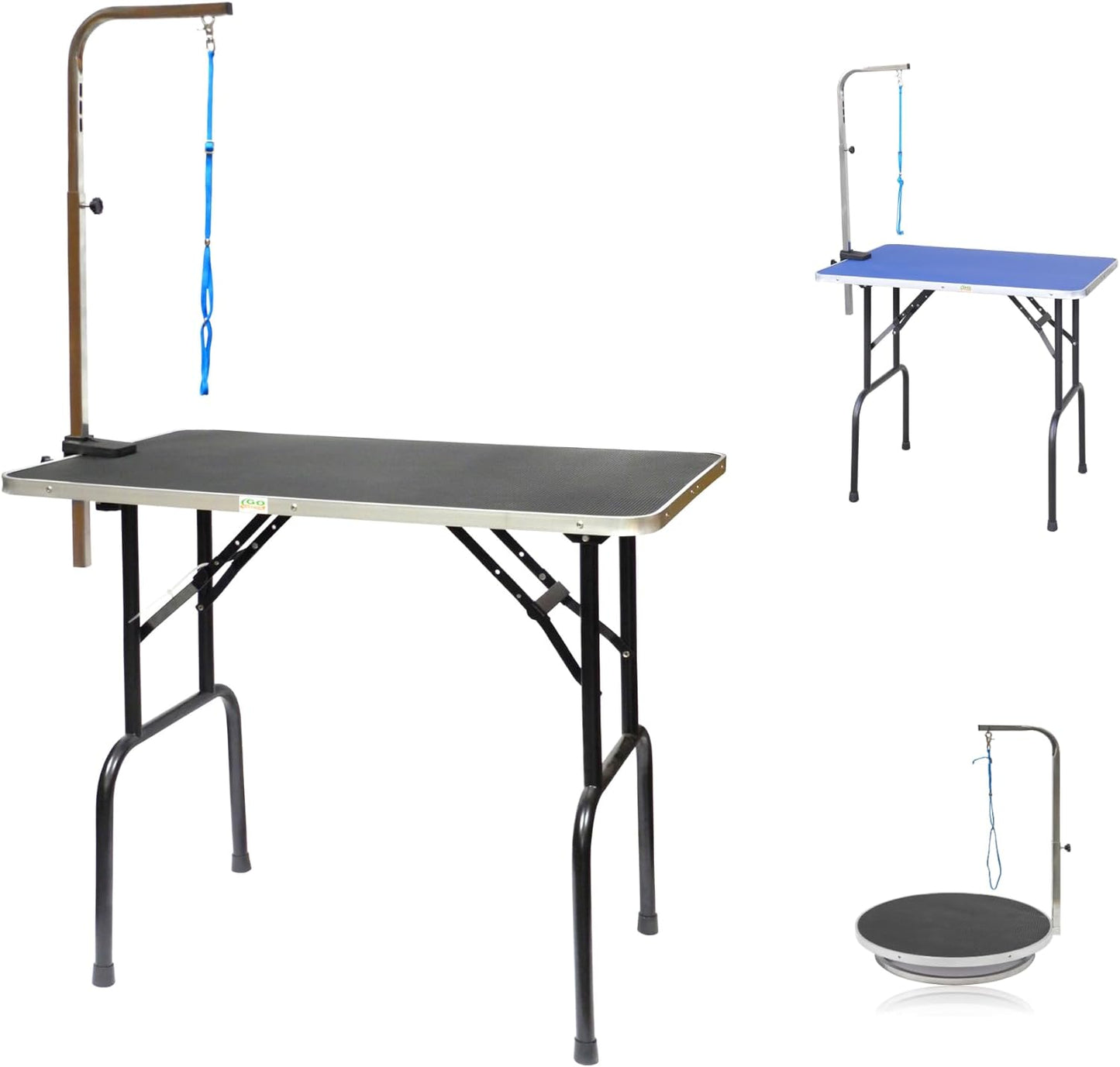 48-Inch Dog Grooming Table, Adjustable Arm Foldable Non-Slip Top, Rust-Proof, Waterproof, Warp-Free Trimming Table for Pets, Black