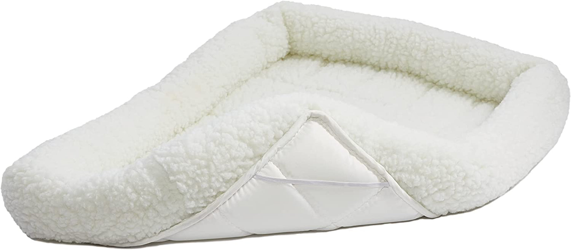 Dog Bed 18L-Inch White Fleece Dog Bed or Cat Bed W/ Comfortable Bolster | Ideal for "Toy" Dog Breeds & Fits an 18-Inch Dog Crate | Easy Maintenance Machine Wash & Dry