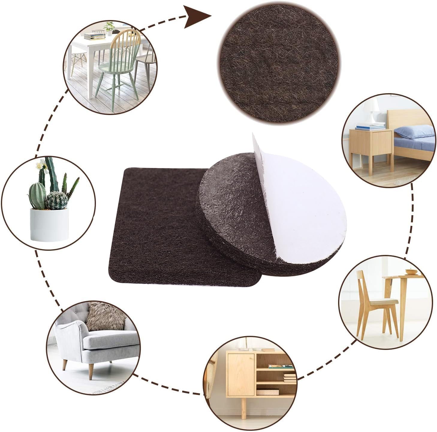 Felt Furniture Pads -182 Pcs Furniture Pads Self Adhesive,Cuttable Felt Chair Pads,Anti Scratch Floor Protectors for Furniture Feet Chair Legs, Felt Pads for Hardwoods Floors,Black & Brown