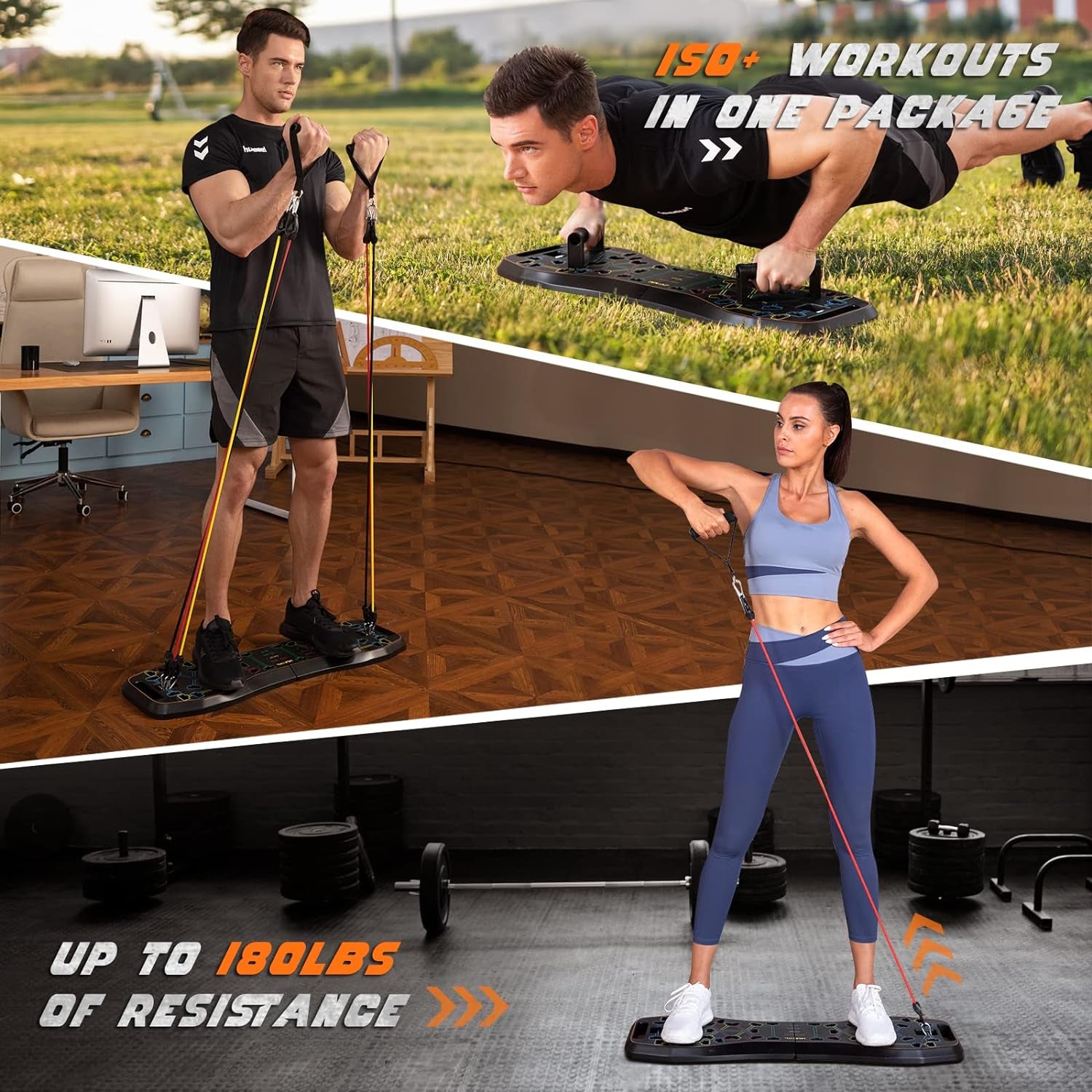 Portable Home Gym System: Large Compact Push up Board, Pilates Bar & 20 Fitness Accessories with Resistance Bands & Ab Roller Wheel - Full Body Workout for Men and Women, Gift for Boyfriend
