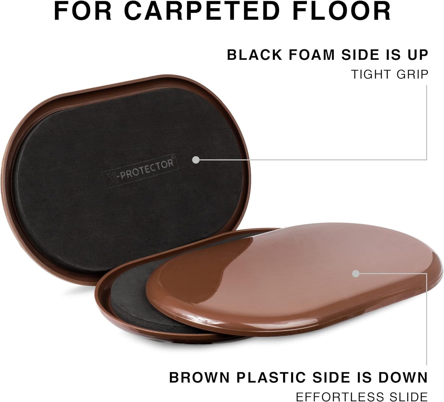 Furniture Sliders for Carpet - 4 PCS 6" X 3 1/2" - the Best Heavy-Duty Moving Pads - Sliders for Furniture. Move Your Furniture Easily with Reusable Furniture Moving Sliders for Carpets!