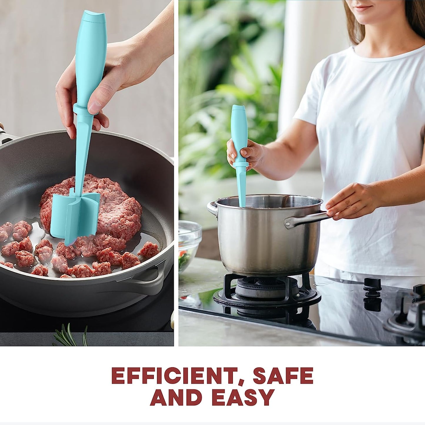 Meat Chopper, Hamburger Chopper, Premium Heat Resistant Masher and Smasher for Hamburger Meat, Ground Beef, Ground Turkey and More, Nylon Ground Beef Chopper Tool and Meat Fork, Mix Chopper-Aqua