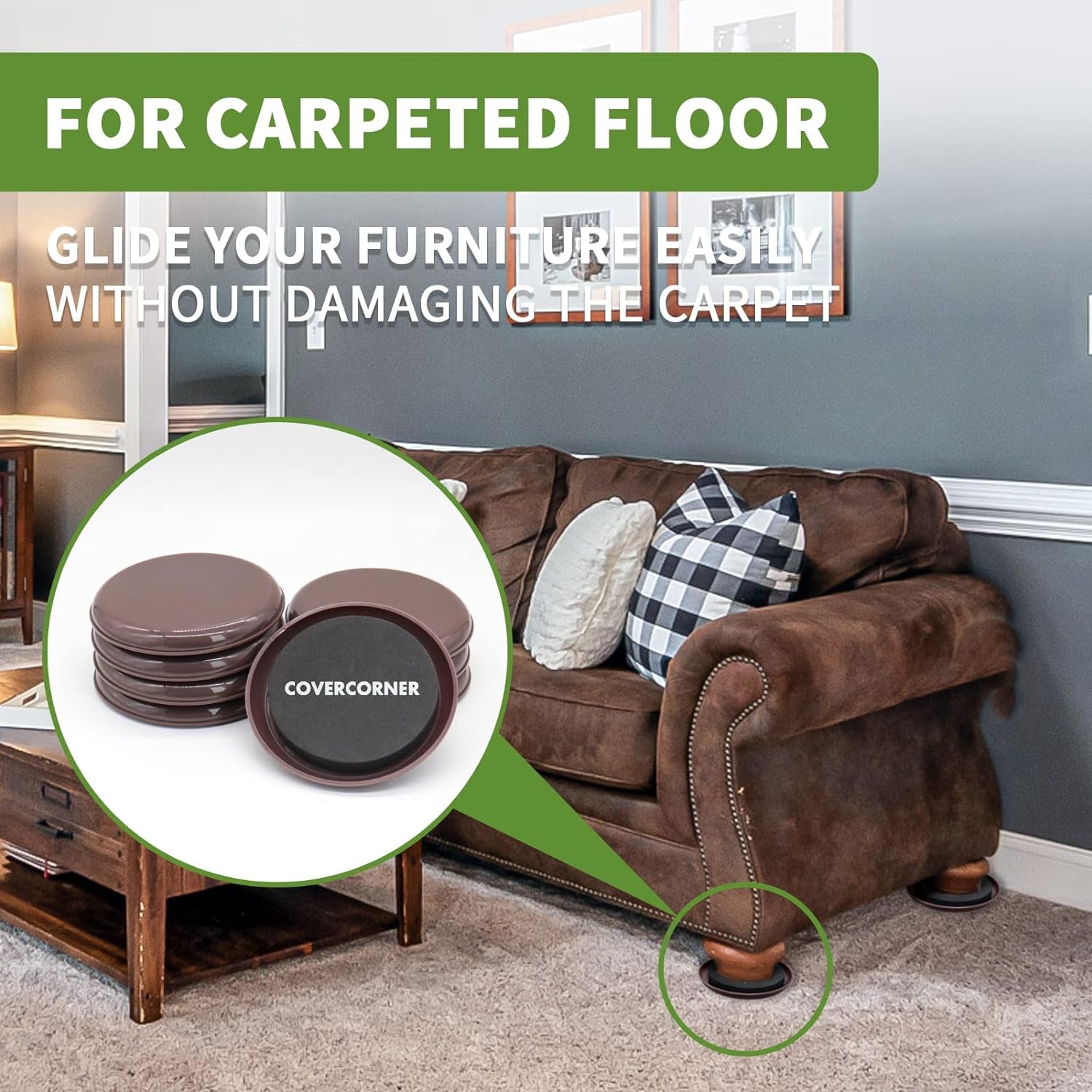 Furniture Sliders for Carpet 8 PCS - 4 3/4 Inch Furniture Moving Slider Chair Legs Floors Protectors– Move Your Furniture Easy & Safely(For Carpet) Brown