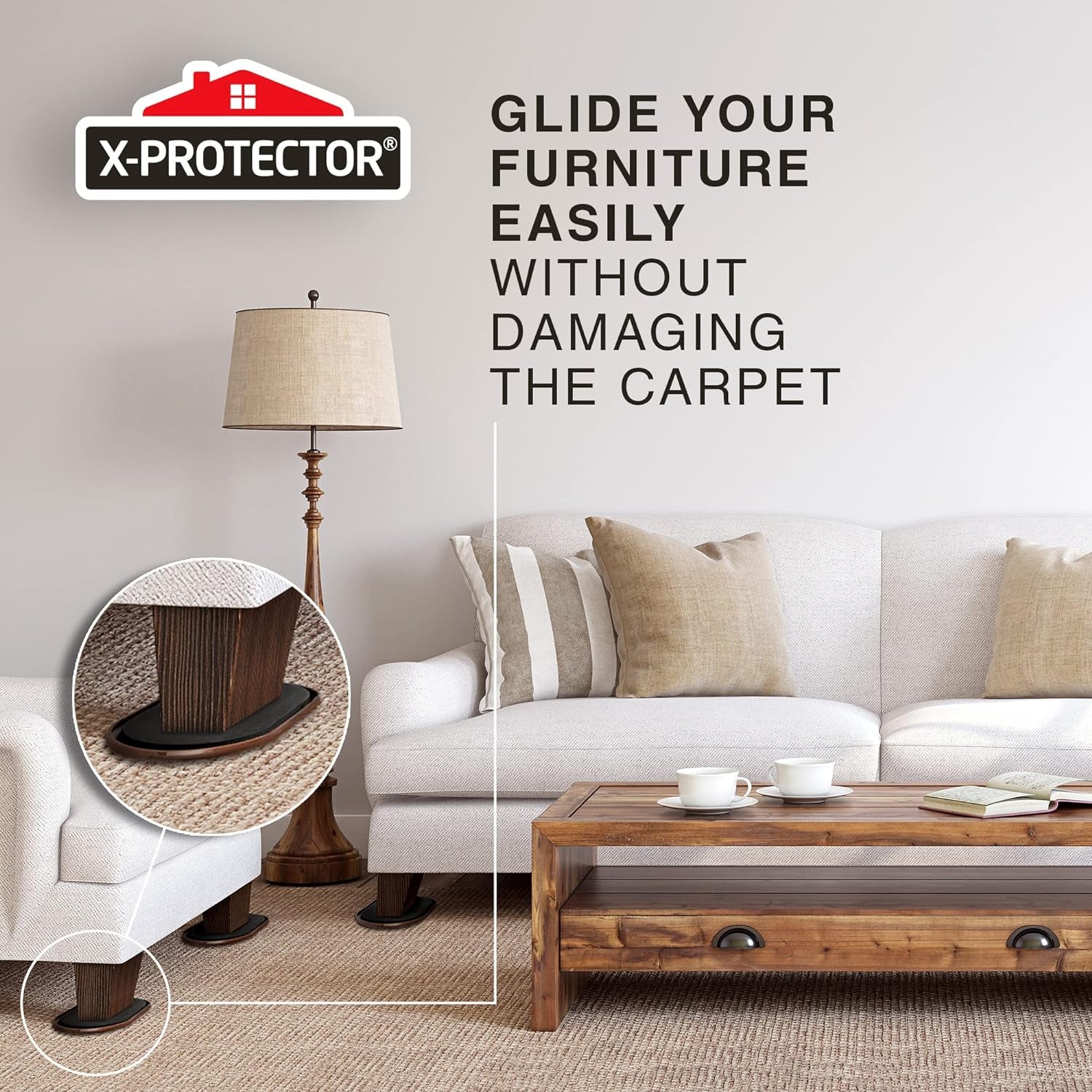 Furniture Sliders for Carpet - 4 PCS 6" X 3 1/2" - the Best Heavy-Duty Moving Pads - Sliders for Furniture. Move Your Furniture Easily with Reusable Furniture Moving Sliders for Carpets!