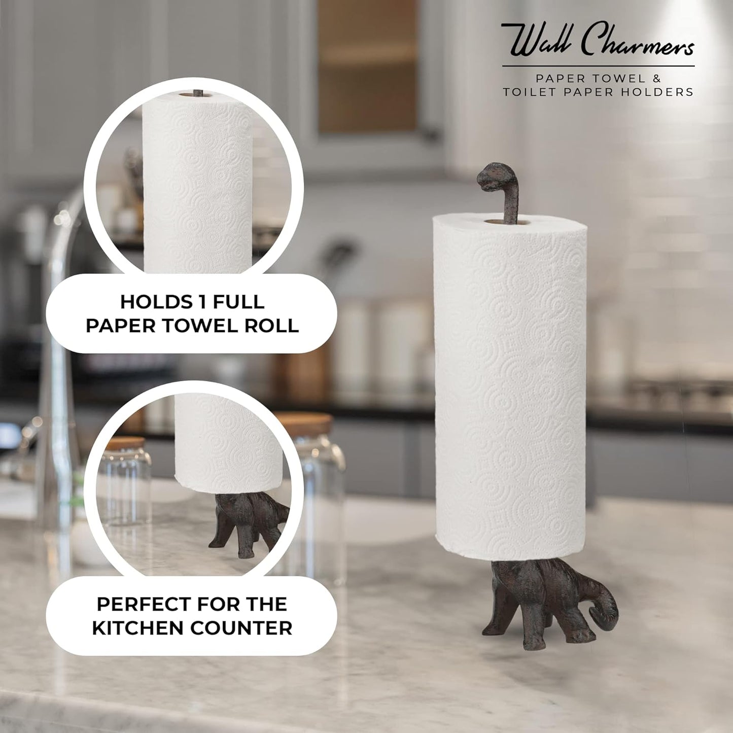 Rustic Paper Towel Holder, Metal Toilet or Kitchen Paper Holder for Floor or Countertop, Rustic Dino