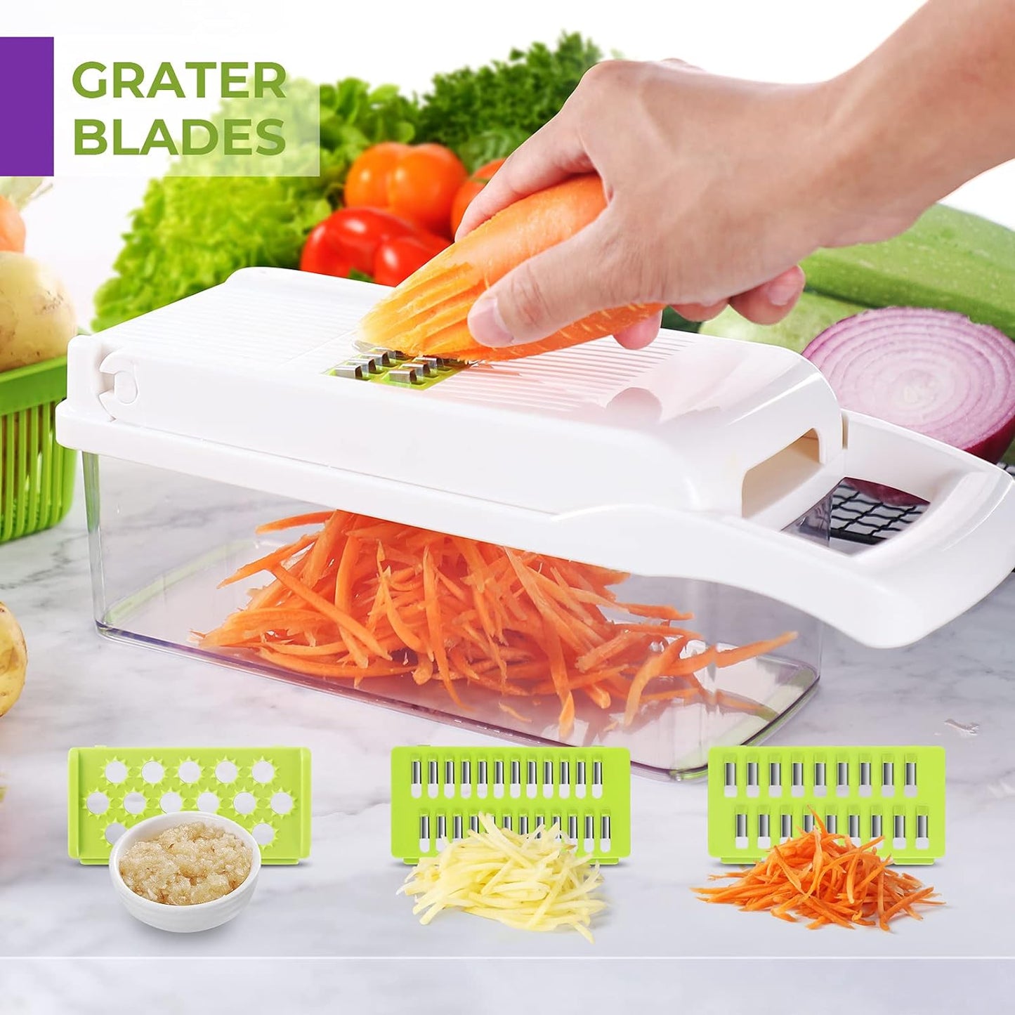 Vegetable Chopper - Onion Chopper - Multifunctional 15 in 1 Professional Food Chopper - Dicer Cutter - Kitchen Veggie Chopper with Container - Egg Slicer