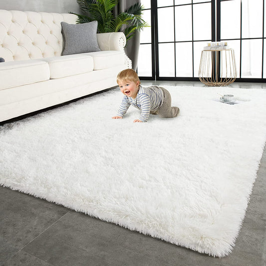 Super Soft Shaggy Rugs Fluffy Carpets 4X5.9 Feet, Indoor Modern Plush Area Rugs for Living Room Bedroom Kids Room Nursery Home Decor, Upgrade Anti-Skid Fuzzy Rug, Cream White