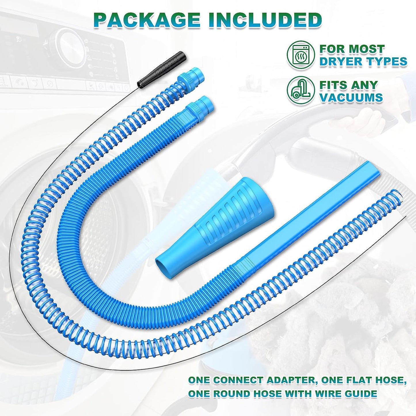 2 Pieces Dryer Vent Cleaner Kit Dryer Lint Vacuum Attachment, Dryer Vent Cleaning Lint Remover 2 Hoses Tools for Home Improvement