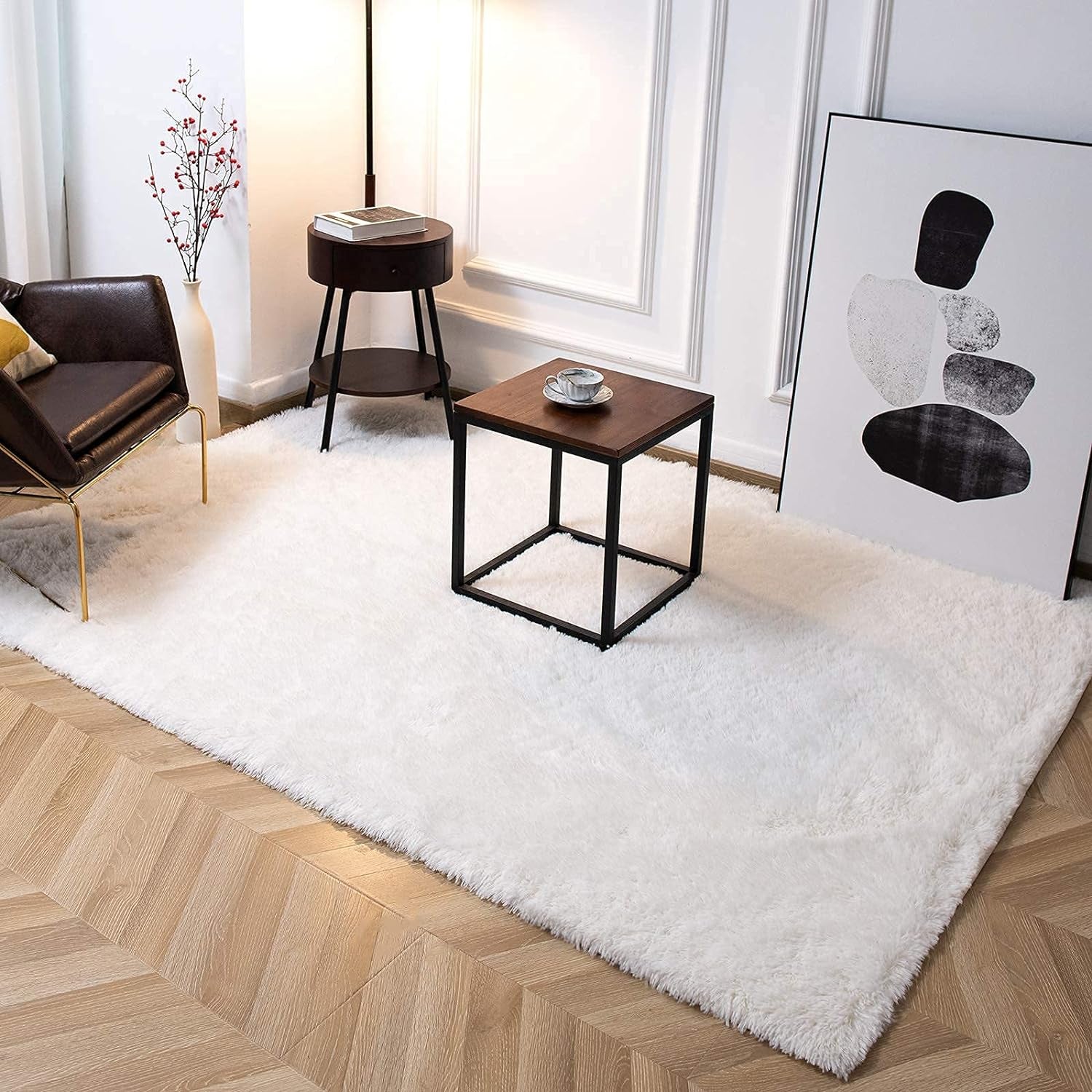 Super Soft Shaggy Rugs Fluffy Carpets 4X5.9 Feet, Indoor Modern Plush Area Rugs for Living Room Bedroom Kids Room Nursery Home Decor, Upgrade Anti-Skid Fuzzy Rug, Cream White