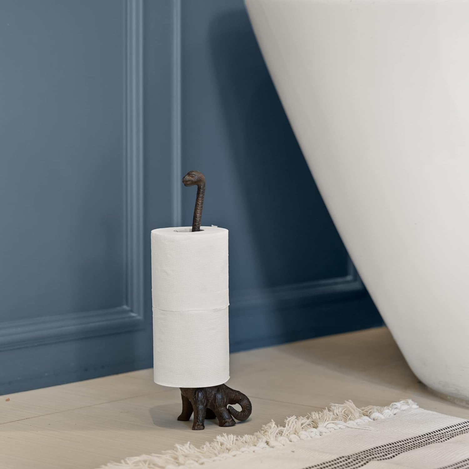 Rustic Paper Towel Holder, Metal Toilet or Kitchen Paper Holder for Floor or Countertop, Rustic Dino