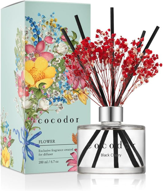 COCODOR Preserved Real Flower Reed Diffuser/Black Cherry / 6.7Oz(200Ml) / 1 Pack/Reed Diffuser Set, Oil Diffuser & Reed Diffuser Sticks, Home Decor & Office Decor, Fragrance and Gifts