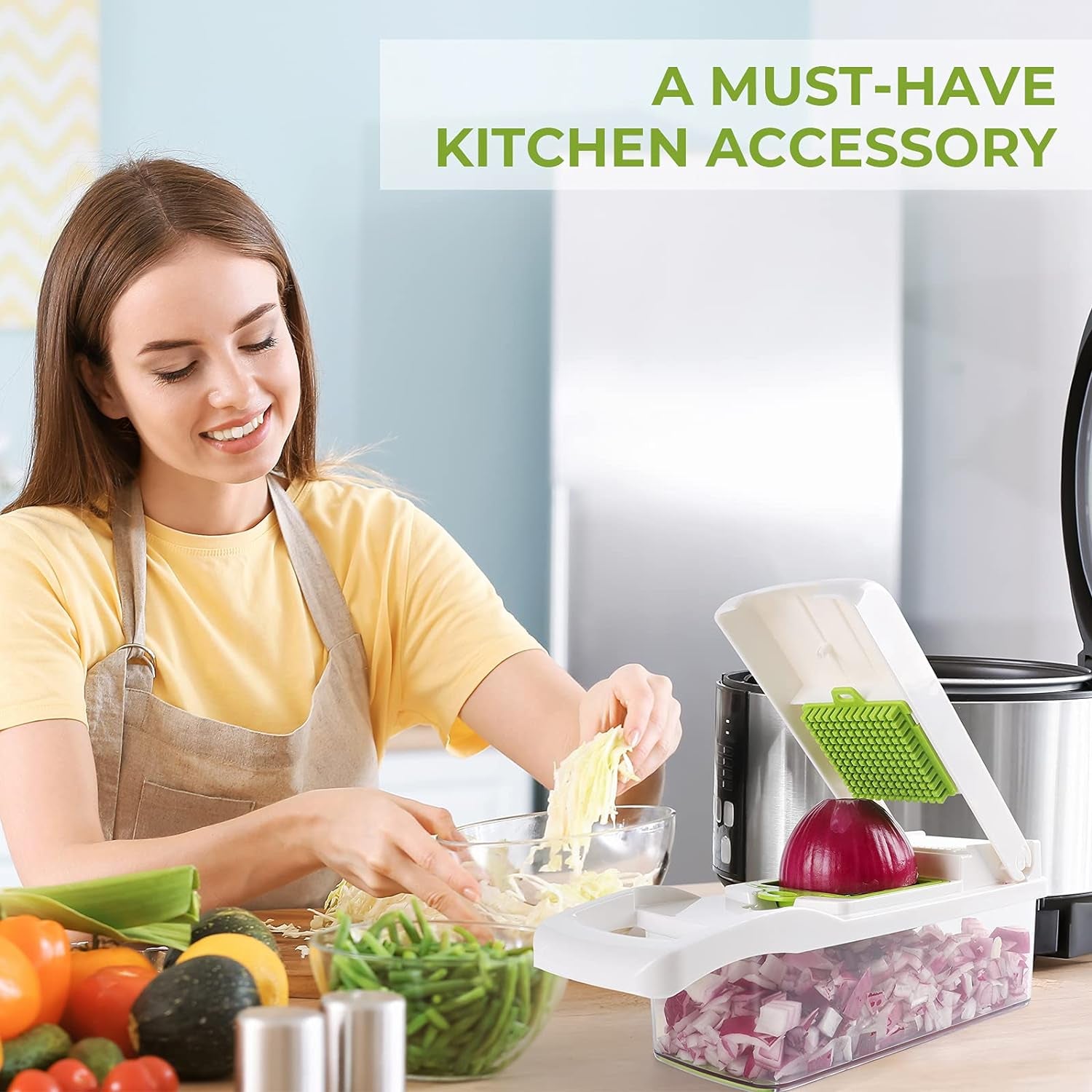Vegetable Chopper - Onion Chopper - Multifunctional 15 in 1 Professional Food Chopper - Dicer Cutter - Kitchen Veggie Chopper with Container - Egg Slicer