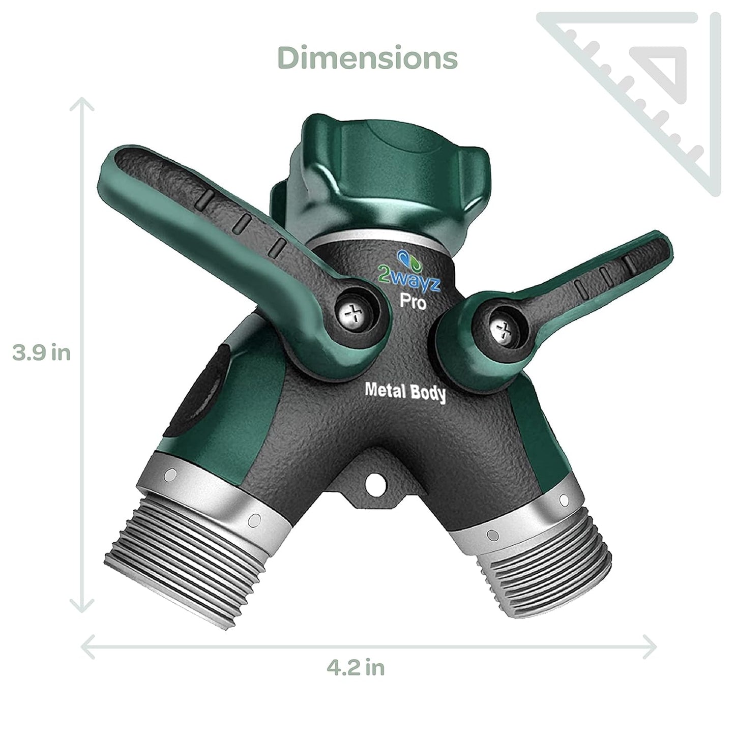 - Hose Splitter, 2 Way Heavy Duty, Garden Hose Splitter, Faucet Splitter, Outdoor Faucet Splitter, Y Adapter for Water Hose, Water Spigot Splitter, All Metal, with Shut off Valve - 4" X 4" X 1.5"