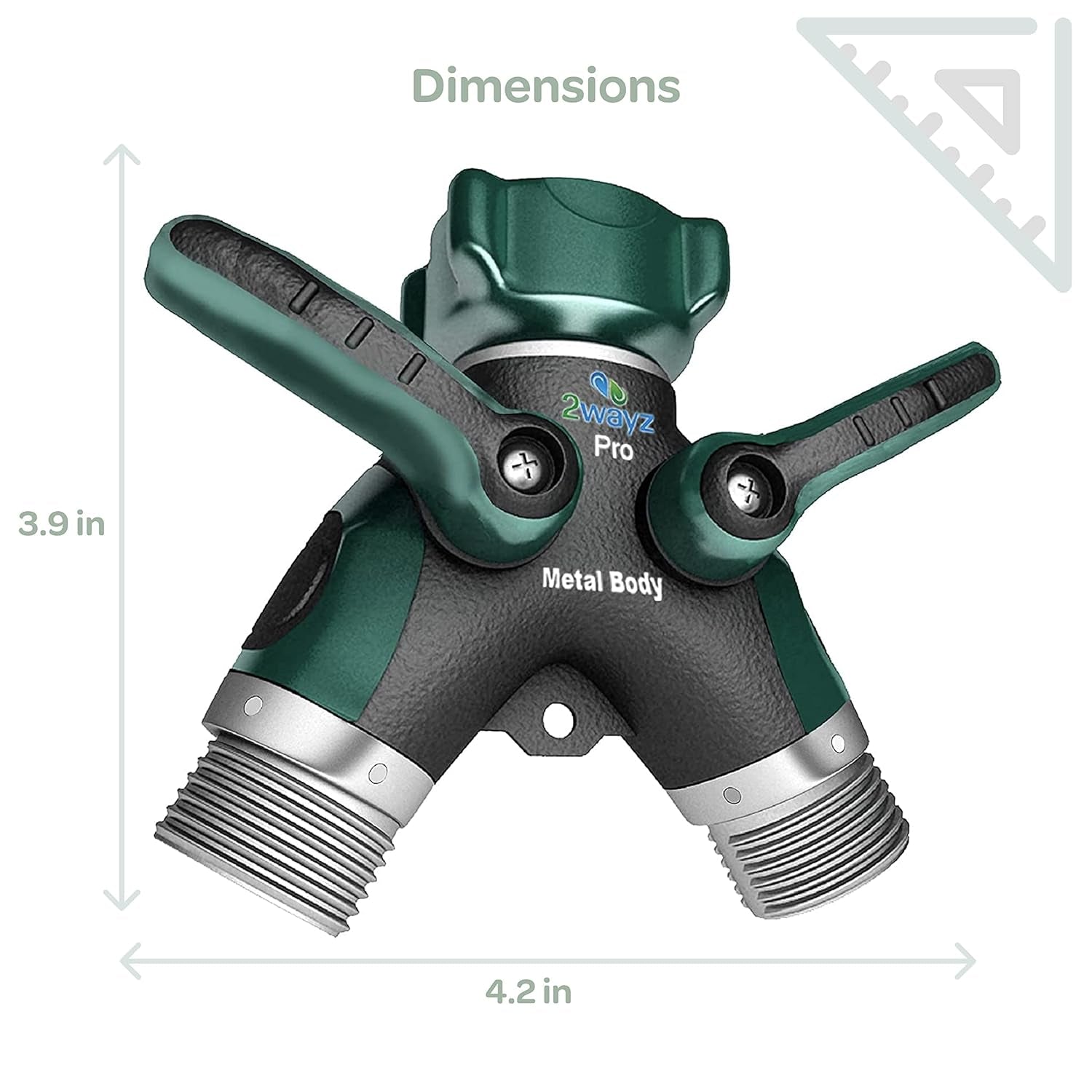 - Hose Splitter, 2 Way Heavy Duty, Garden Hose Splitter, Faucet Splitter, Outdoor Faucet Splitter, Y Adapter for Water Hose, Water Spigot Splitter, All Metal, with Shut off Valve - 4" X 4" X 1.5"