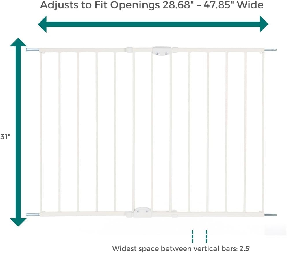 North States  Wide Clearpath Staircase & Hallway Pet Gate: 28.68"-47.85" Wide Dog Gate. Hardware Mount, Dog Gates for the House, Cat Gate for Doorway. 31" Tall, White