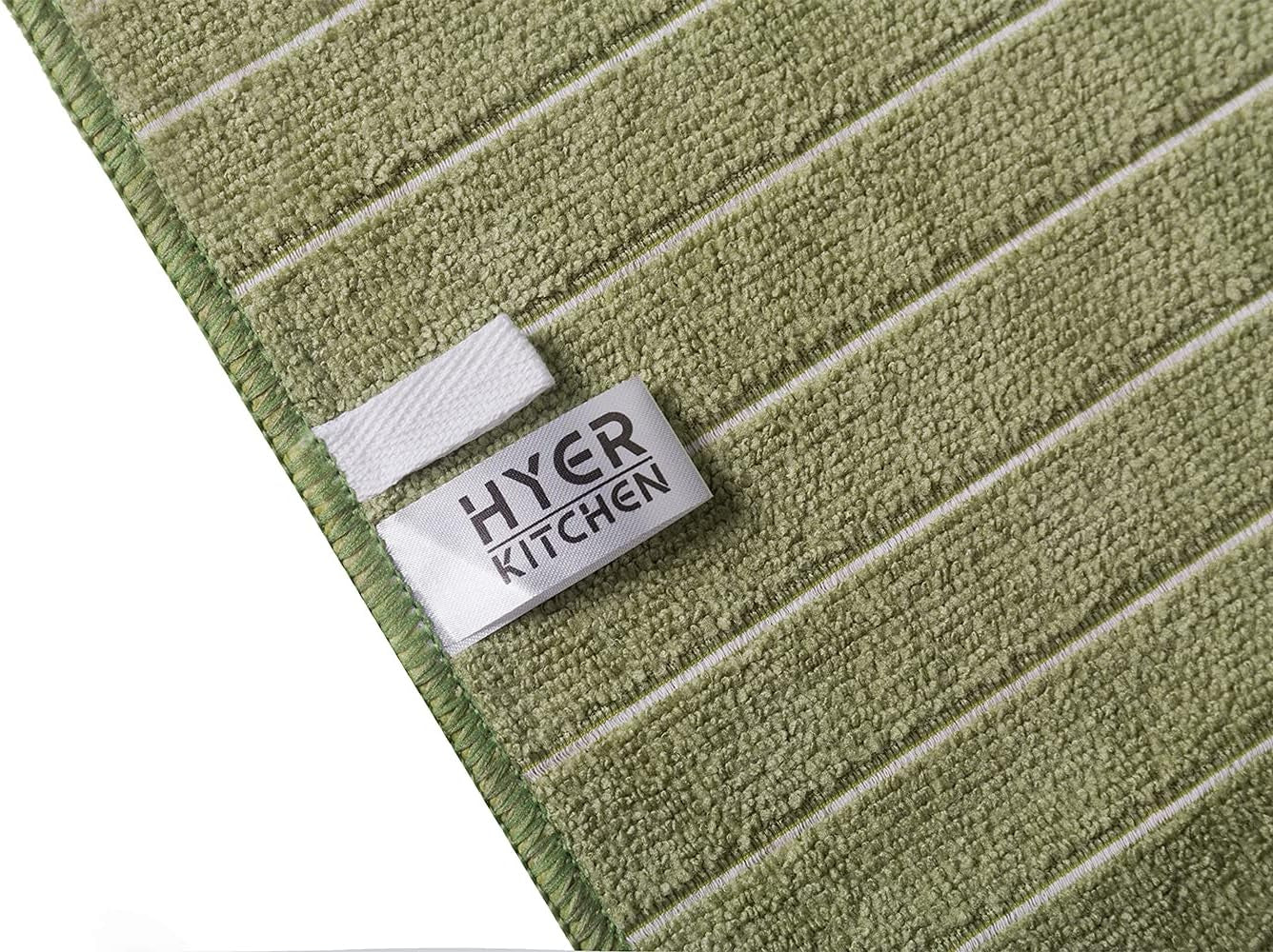 Microfiber Kitchen Towels, Stripe Designed, Super Soft and Absorbent Dish Towels, Pack of 8, 18 X 26 Inch, Green and White