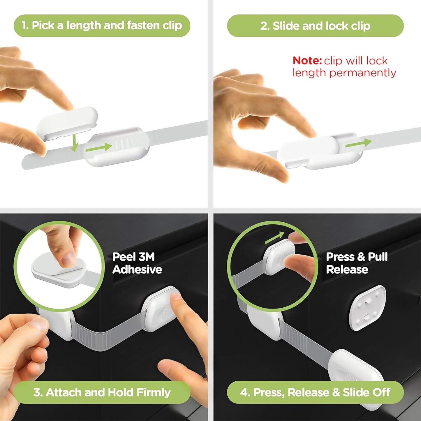 Baby Proofing Child Safety Locks (2 Pack) by  - the Safest, Quickest and Easiest 3M Adhesive Cabinet Latches, No Screws & Magnets, Multi-Purpose for Furniture, Kitchen, Ovens, Toilet Seats
