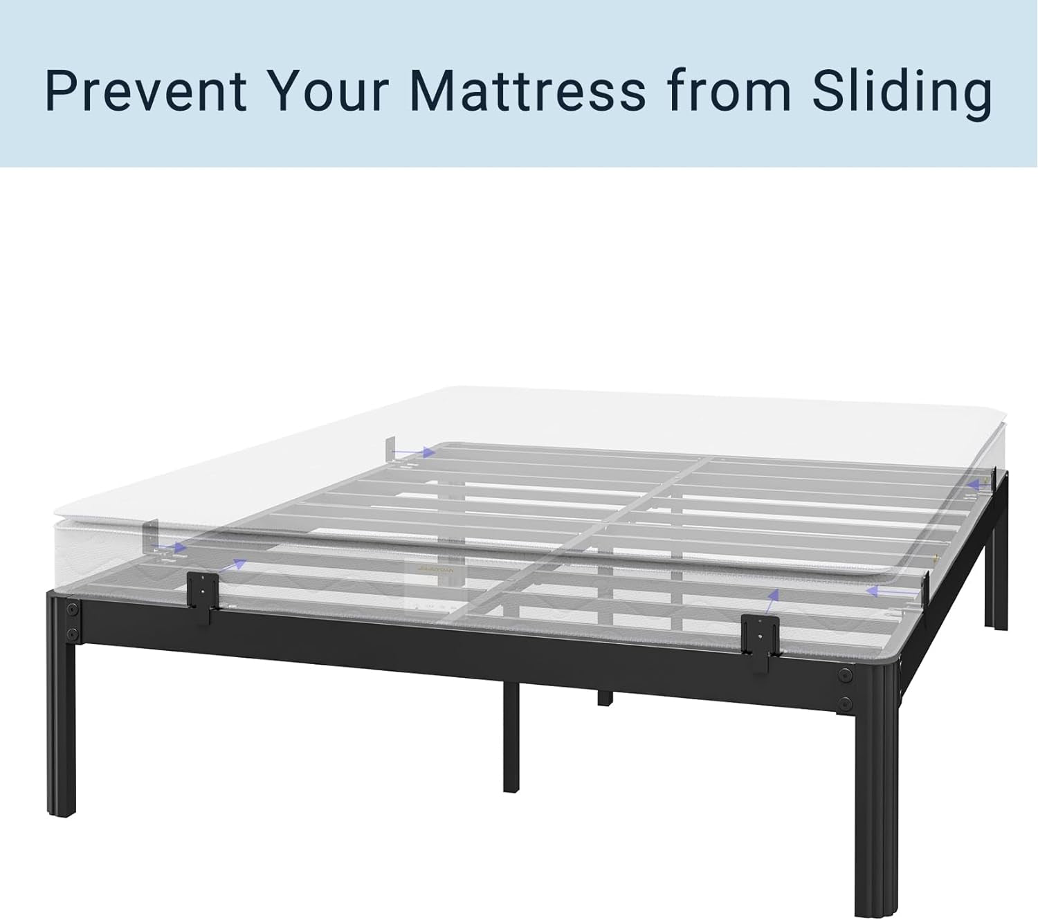 6 Pcs Metal Mattress Slide Stopper, Non Slip Mattress Gripper for King Bed Frame, Prevent Mattress Sliding, Easy to Assemble, Sturdy, Black, 23_05