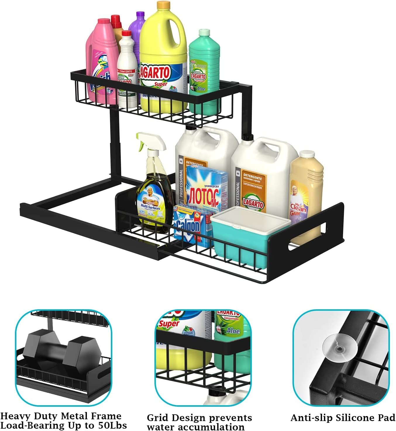 under Sink Organizer, Pull Out Cabinet Organizer 2 Tier Slide Out Sink Shelf Cabinet Storage Shelves, under Sink Storage for Kitchen Bathroom Cabinet