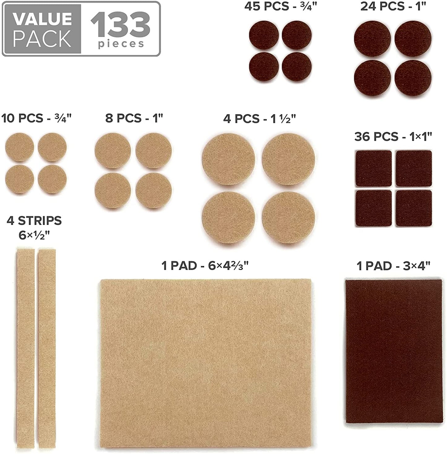 Felt Furniture Pads  133 PCS Premium Furniture Pads - Felt Pads Furniture Feet Best Wood Floor Protectors - Protect Your Hardwood & Laminate Flooring! Brown and Beige