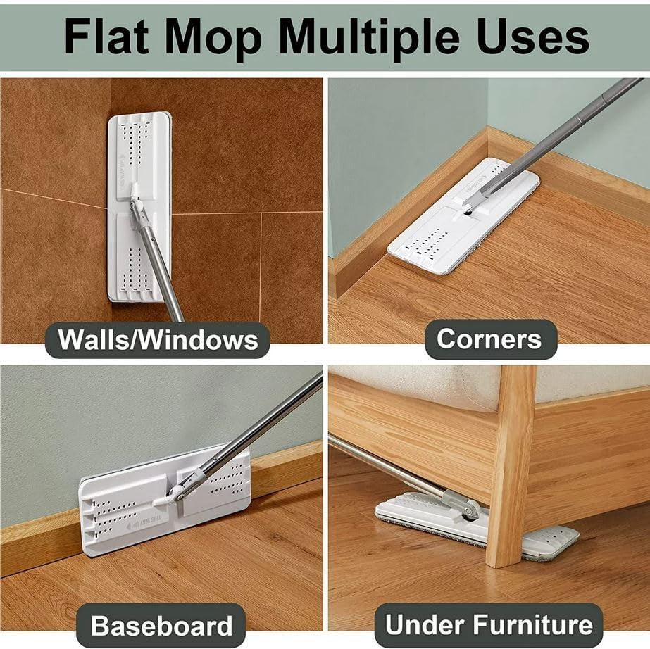 Mop and Bucket with Wringer Set for Home, Flat Mop and Bucket System, Mops for Floor Cleaning and Wall Cleaner, with 3 Reusable Microfiber Mop Pads