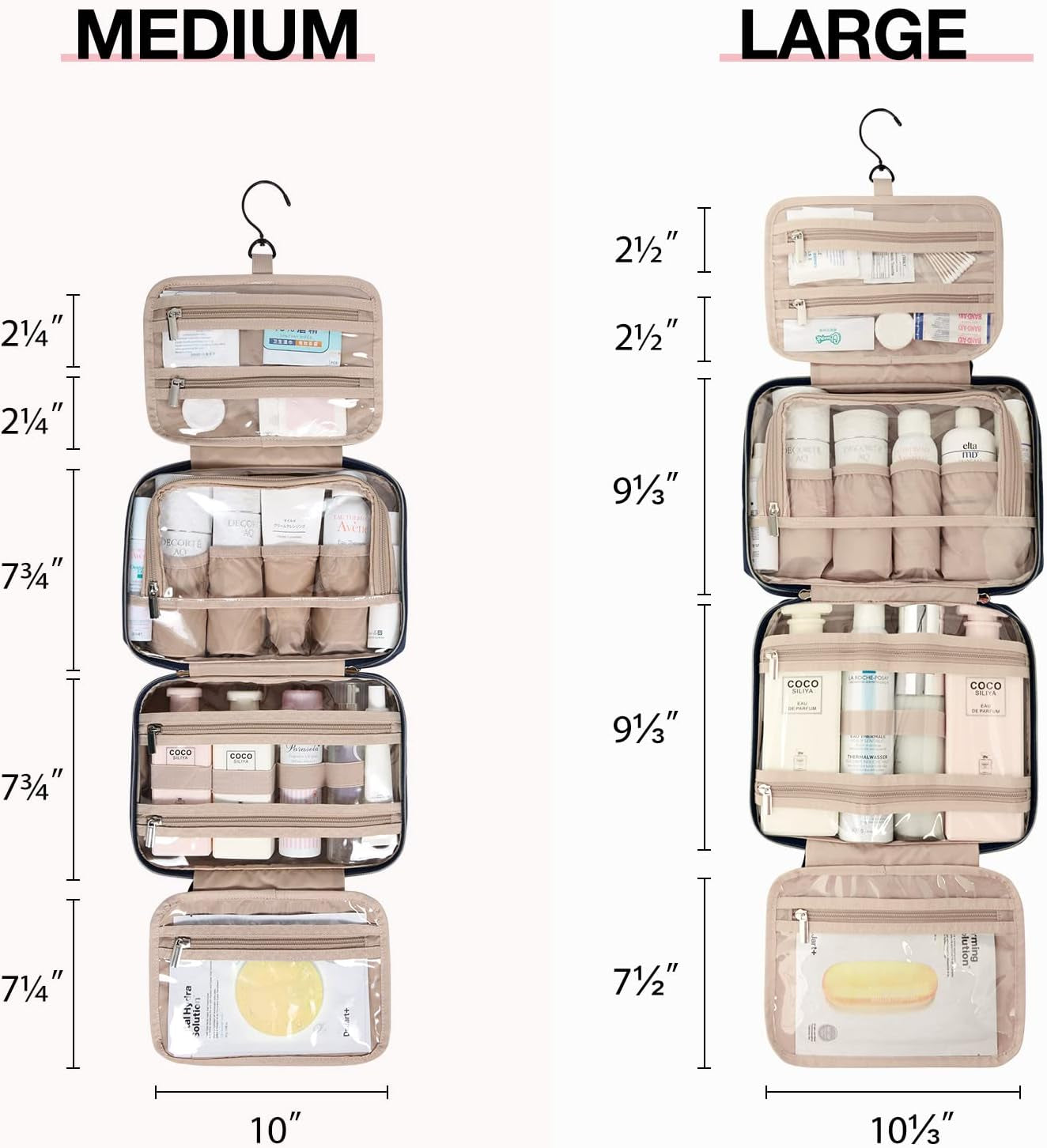 Toiletry Bag Hanging Travel Makeup Organizer with TSA Approved Transparent Cosmetic Bag Makeup Bag for Full Sized Toiletries, Large-Navy
