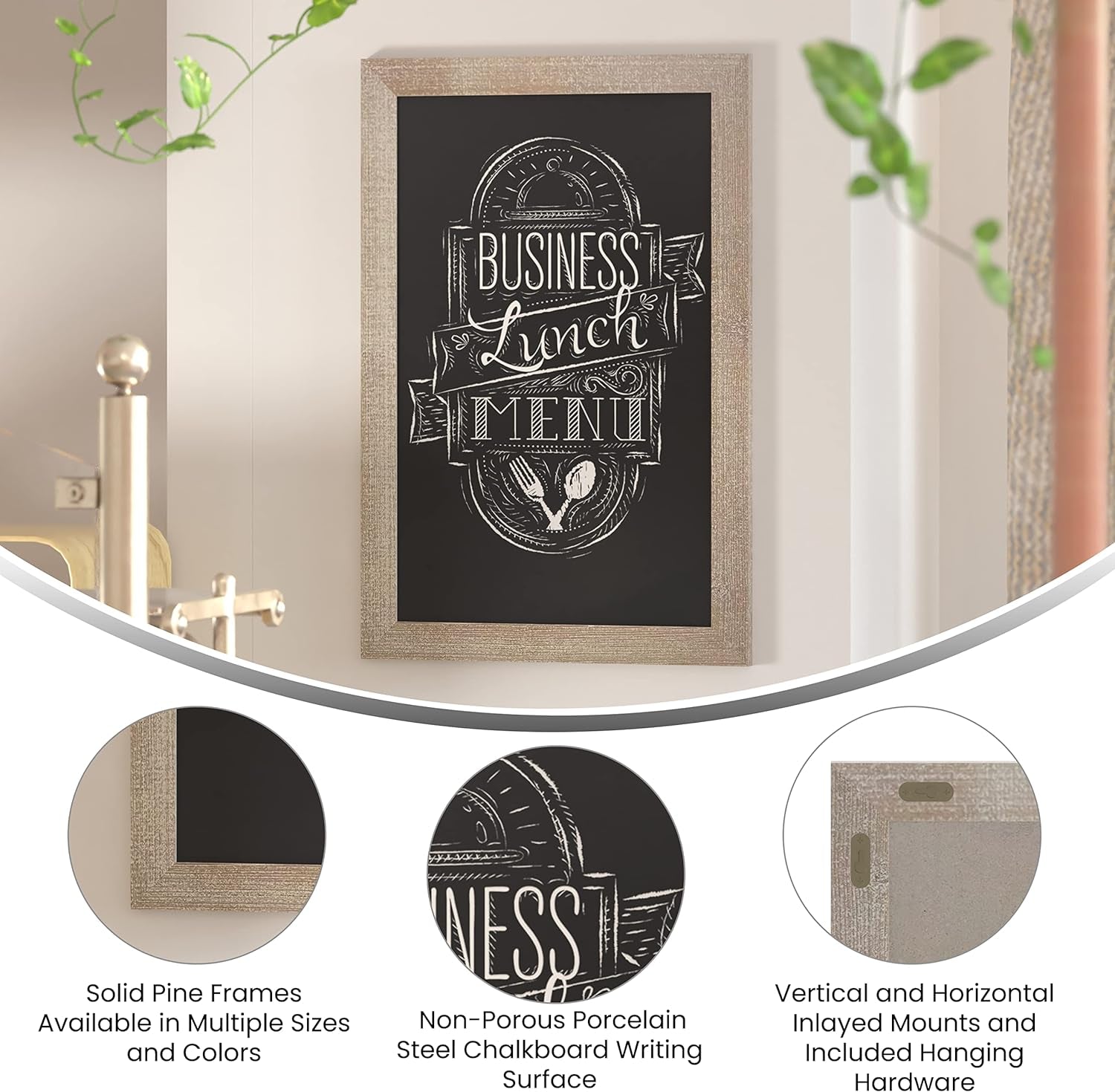20" X 30" Weathered Lightwash Solid Wood Frame Wall Chalkboard, Magnetic Surface, Home Décor, Restaurant & Café Menus, Blackboard, Includes Chalk, Eraser & Hanging Hardware