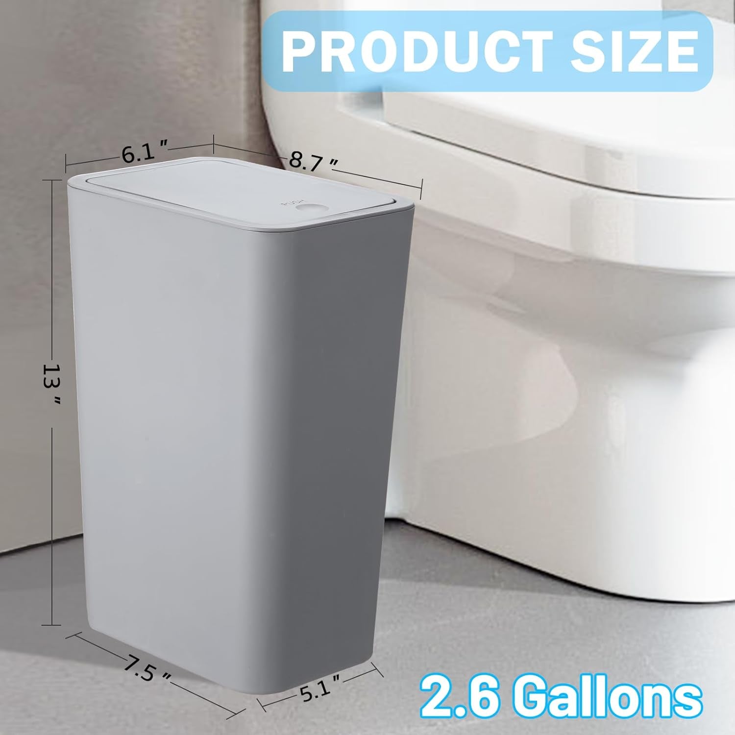 3 Pack Bathroom Small Trash Can with Lid,10L / 2.6 Gallon Slim Garbage Bin Wastebasket with Pop-Up Lid for Bedroom, Office, Kitchen, Craft Room, Fits under Desk/Cabinet/Sink/