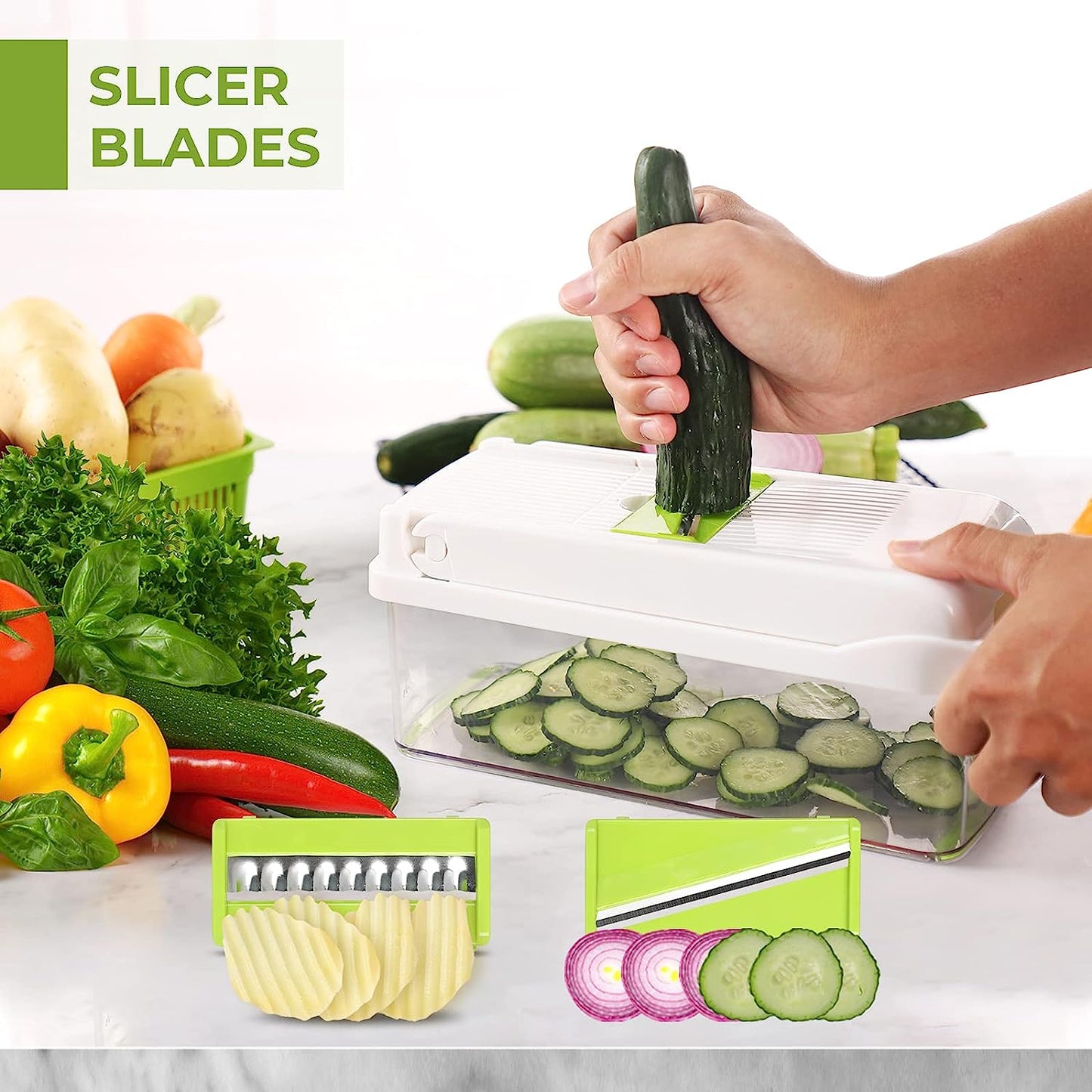 Vegetable Chopper - Onion Chopper - Multifunctional 15 in 1 Professional Food Chopper - Dicer Cutter - Kitchen Veggie Chopper with Container - Egg Slicer