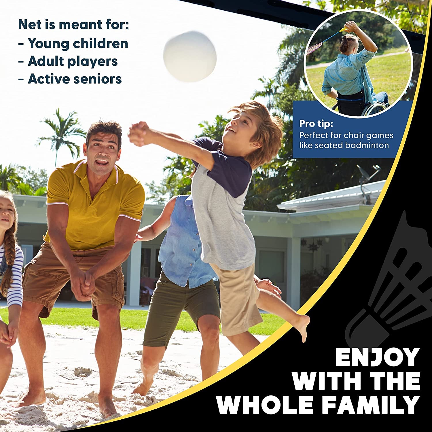 Badminton Pickleball Net - Adjustable Portable Net for Junior Tennis, Kids Volleyball & Soccer, and Backyard Games - Easy Setup Nylon Sports Net with Poles 10 Ft/14Ft/17Ft/22Ft Wide