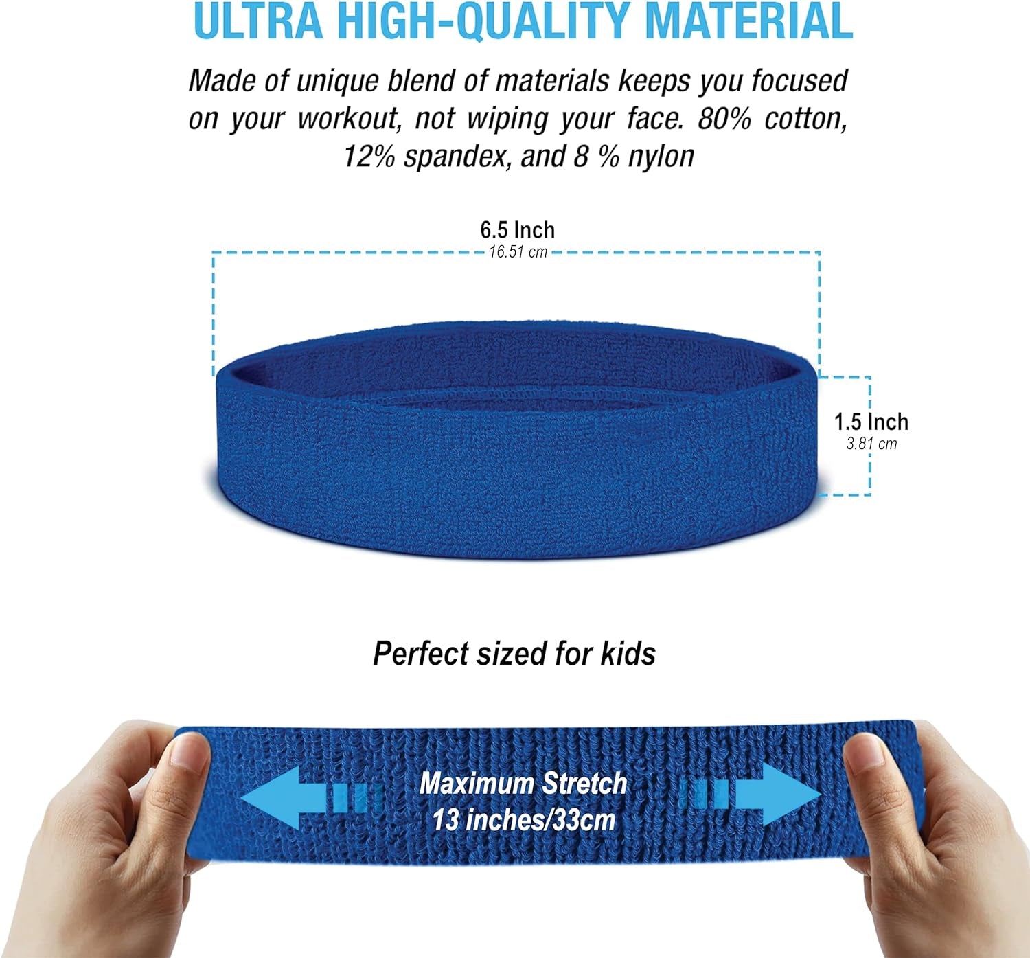 Sweatbands for Kids, Moisture Wicking 2 Wristbands and 1 Headband Set, Soft and Skin-Friendly Fabric, Moisture-Wicking Athletic Sweat Bands for Basketball, Baseball, Soccer