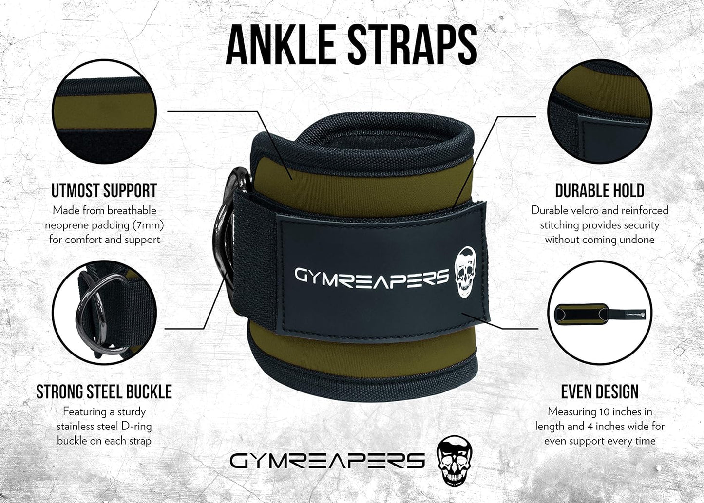 Ankle Straps (Pair) for Cable Machine Kickbacks, Glute Workouts, Lower Body Exercises - Adjustable Leg Straps with Neoprene Padding