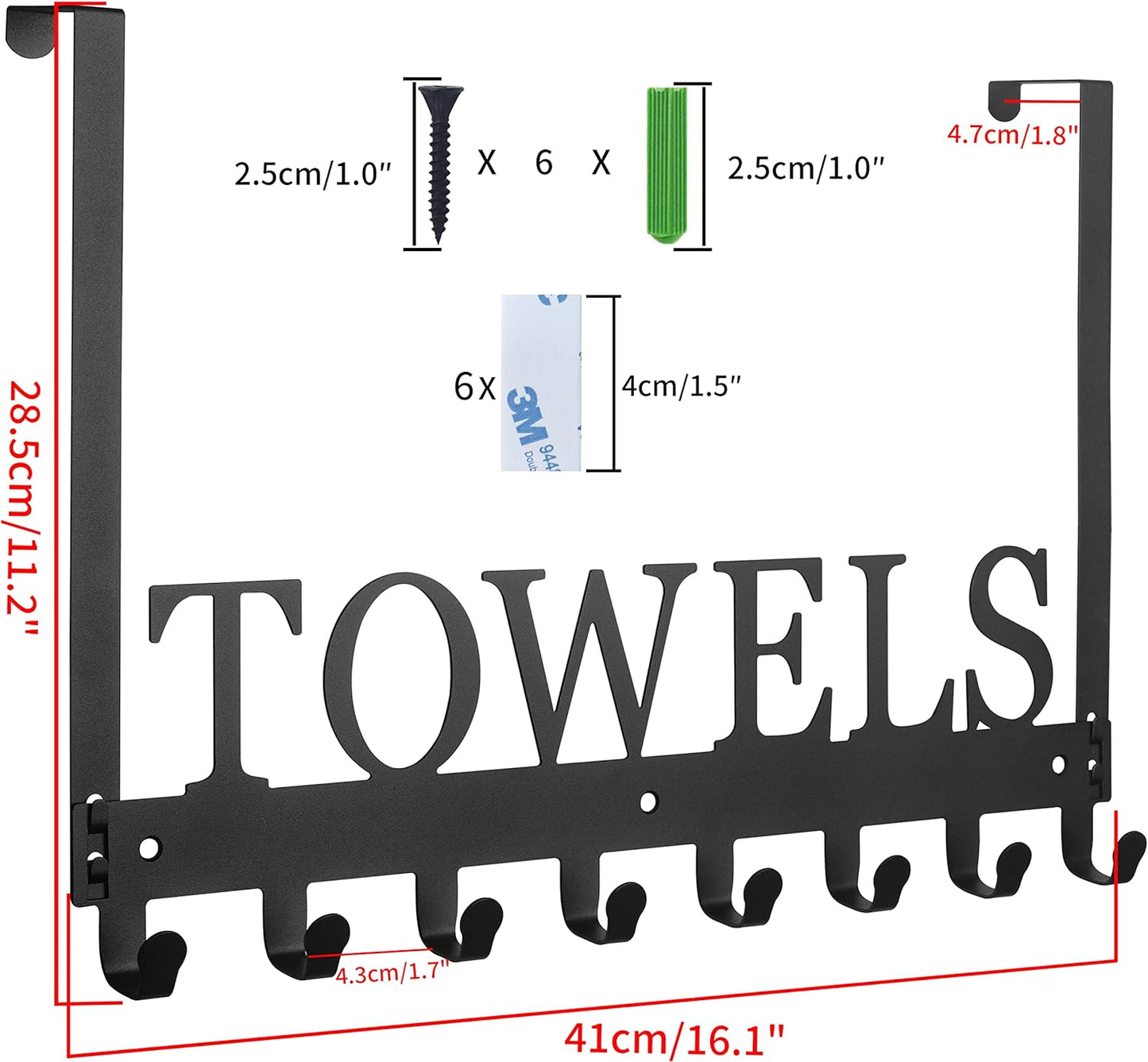 2 Pack Towel Rack Towel Hooks Towel Holder for Bathroom over the Door Hooks Door Mount Towel Hanger Storage Wall Mounted Hooks Organizer for Pool Beach Towels Bathrobe Metal Sandblasted (Black)